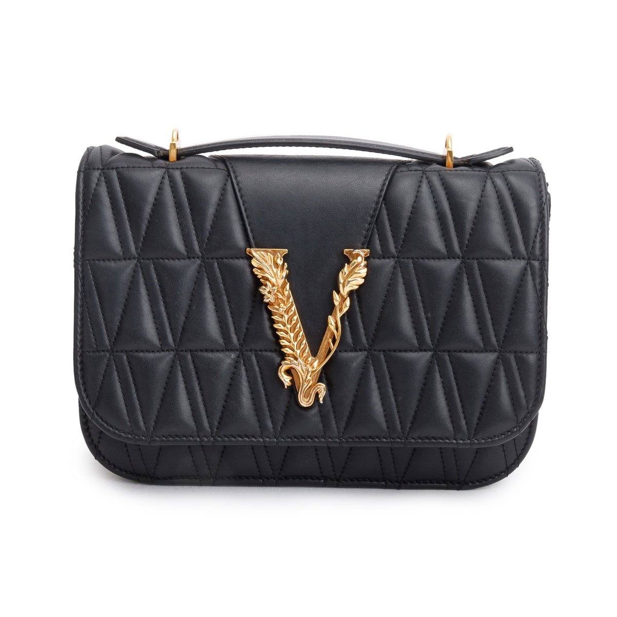 Versace Black Quilted Nappa Leather Small Virtus Shoulder Bag