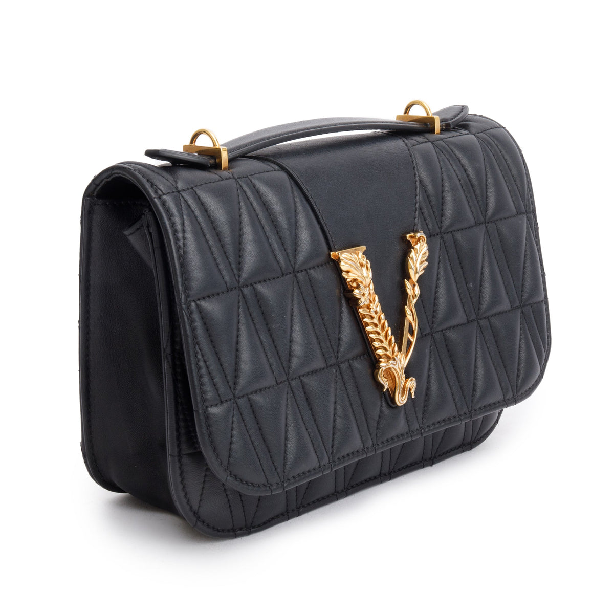 Versace Black Quilted Nappa Leather Small Virtus Shoulder Bag