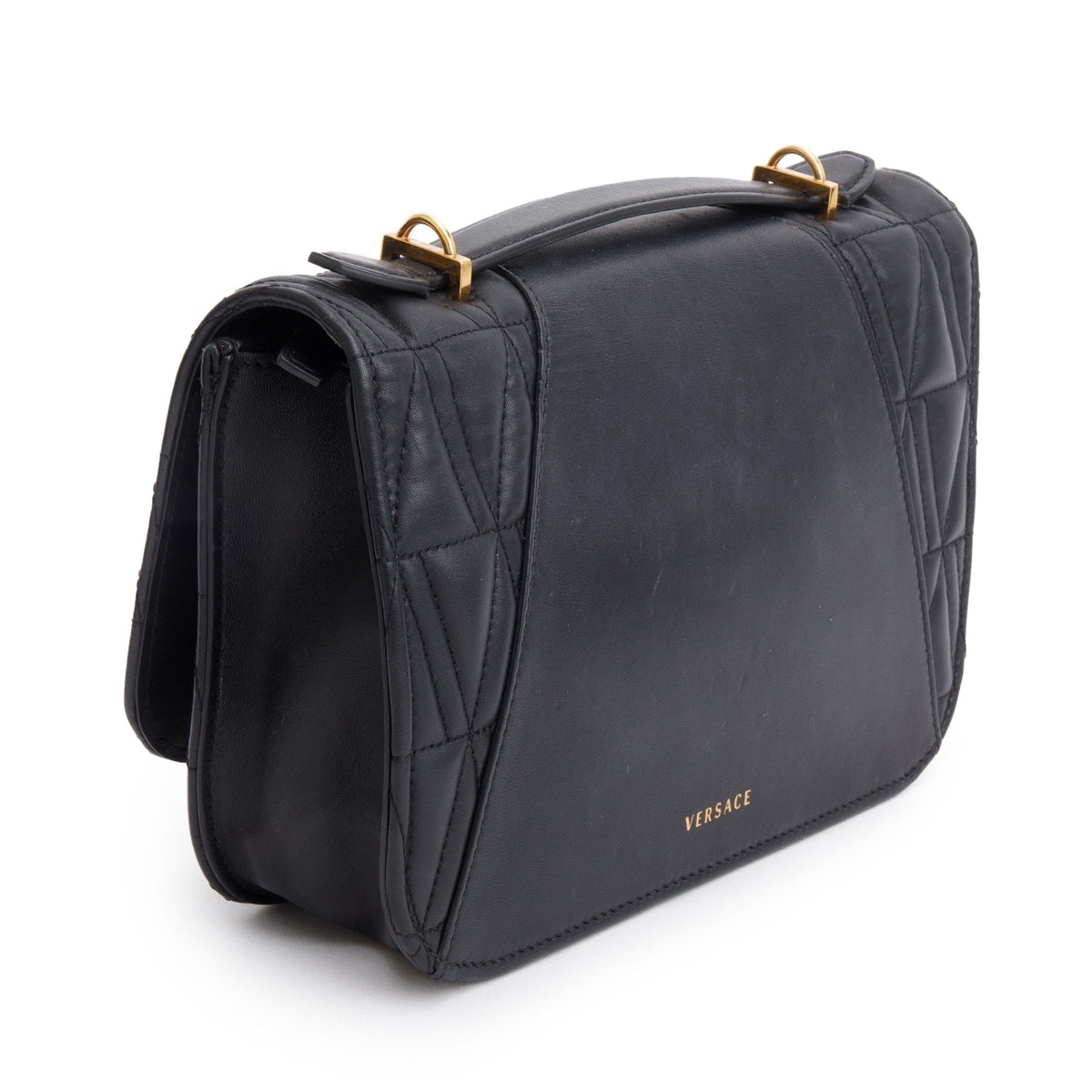 Versace Black Quilted Nappa Leather Small Virtus Shoulder Bag