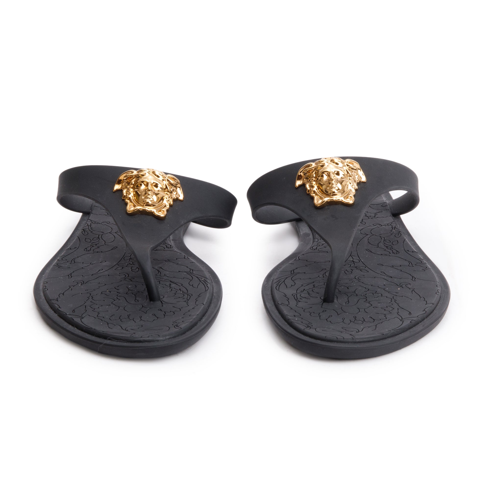 Versace Black Rubber Medusa Alia Flat Sandals, Size 40.5 w/ Box & Authenticity Card