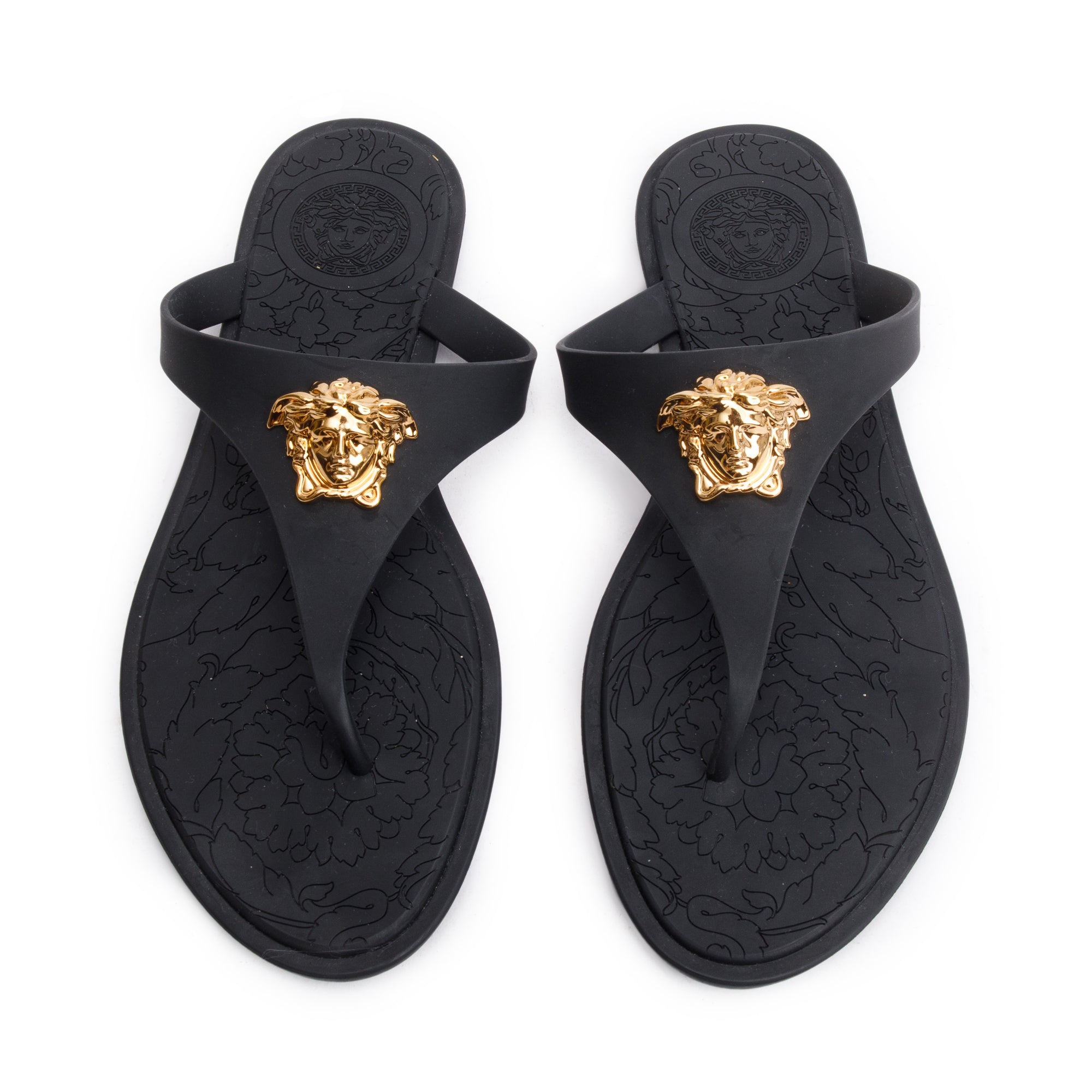 Versace Black Rubber Medusa Alia Flat Sandals, Size 40.5 w/ Box & Authenticity Card