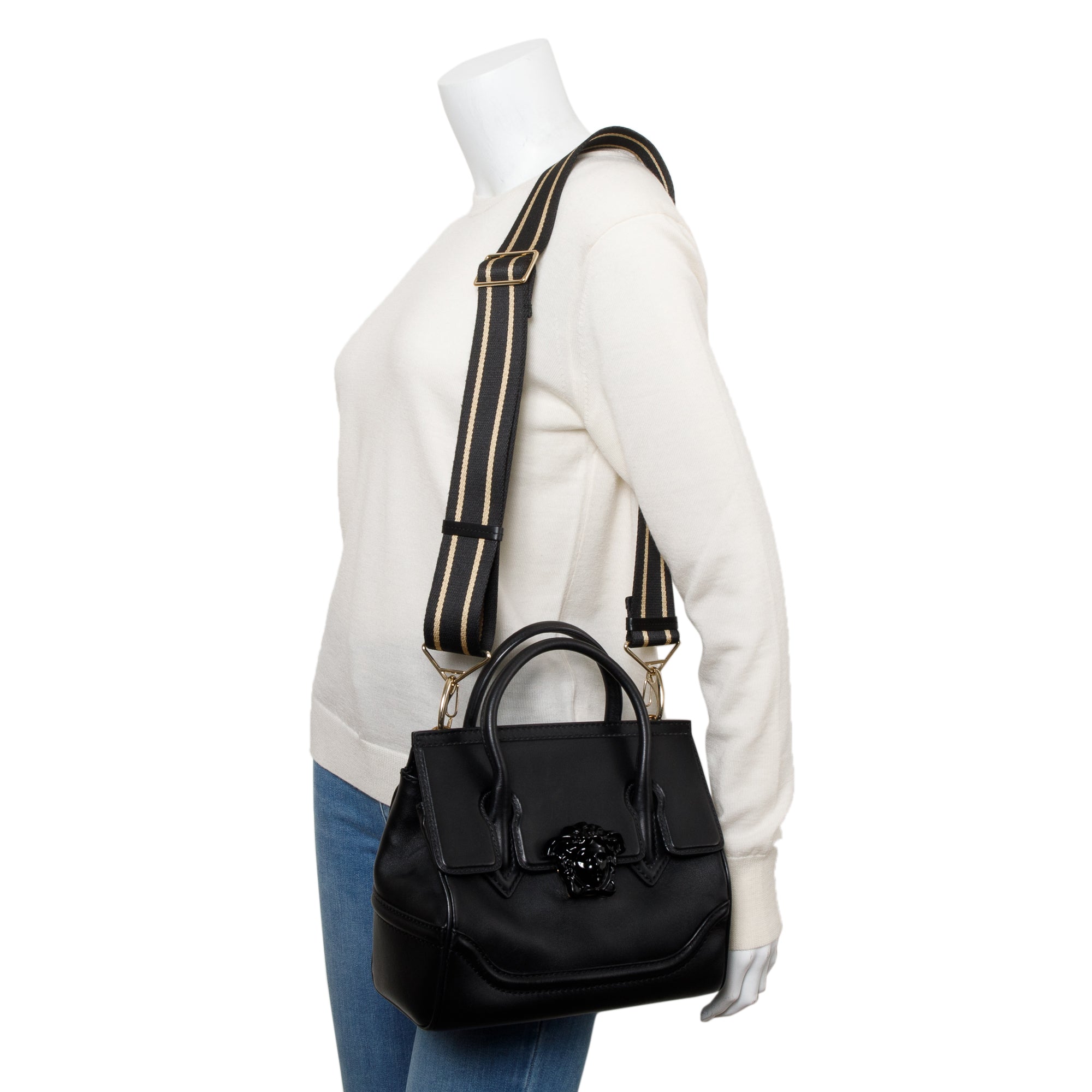 Versace Black Saffiano Leather Palazzo Empire Handle Bag w/ Strap