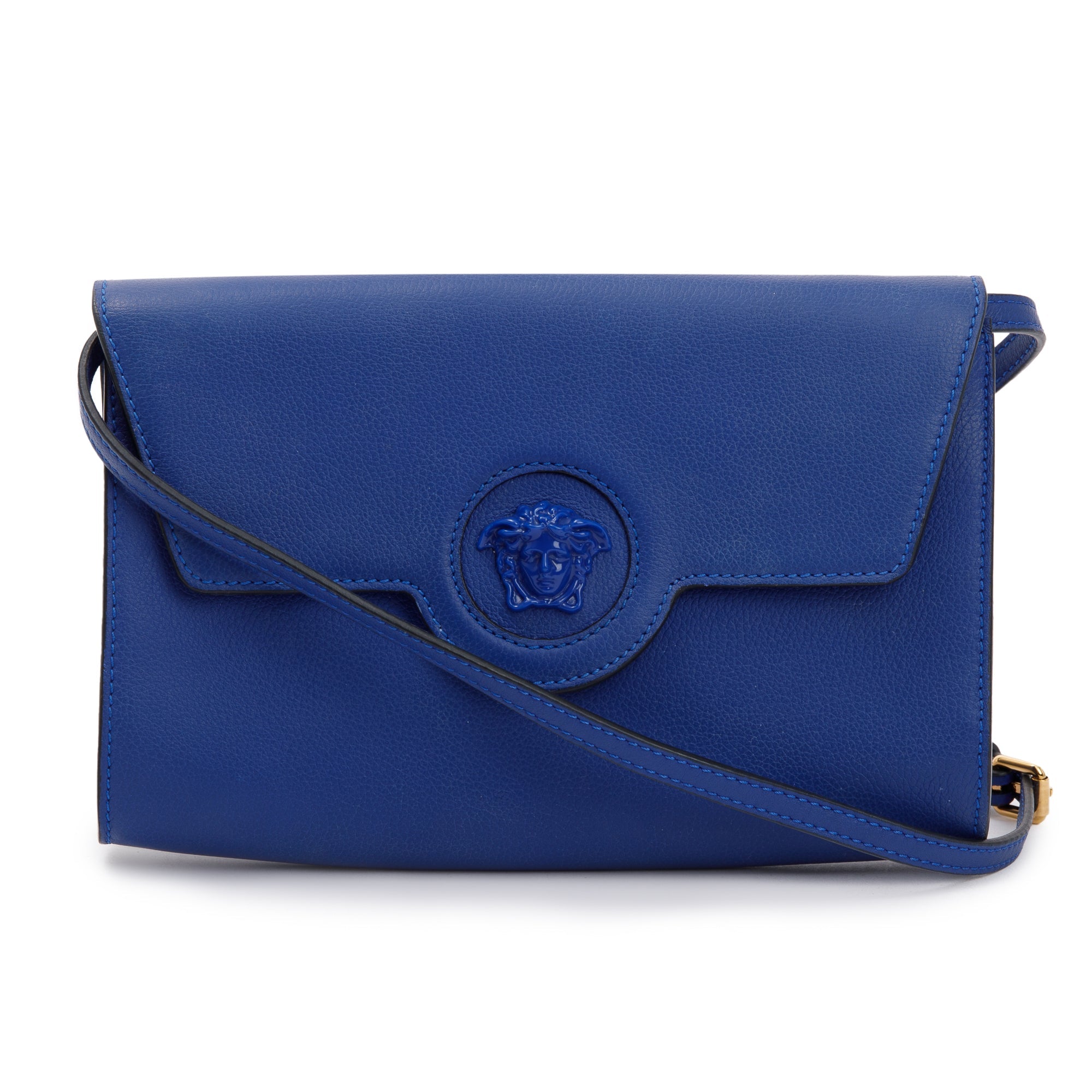 Versace Blue Calfskin Leather La Medusa Crossbody Bag w/ Authenticity Card