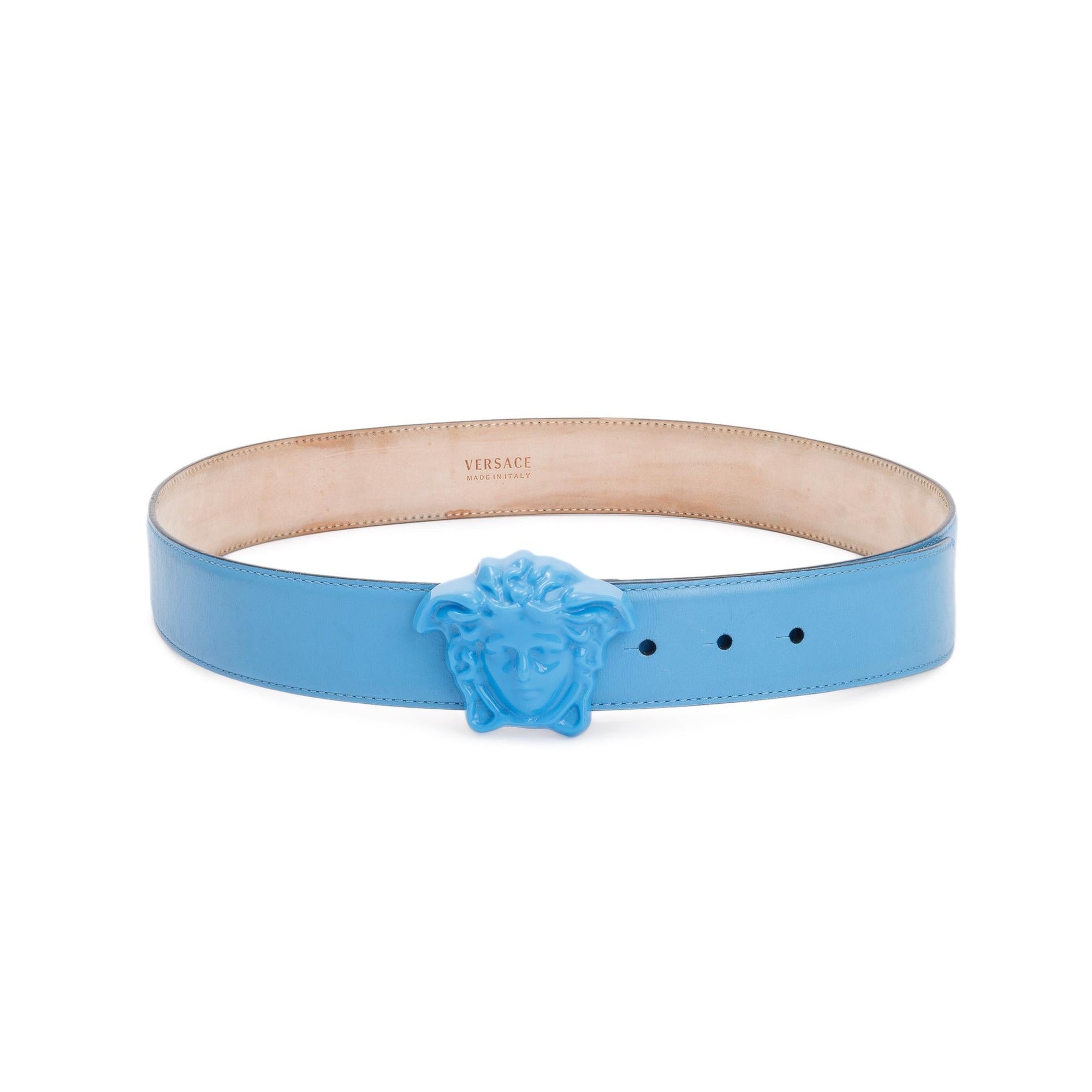 Versace Blue Classic Medusa Leather Belt