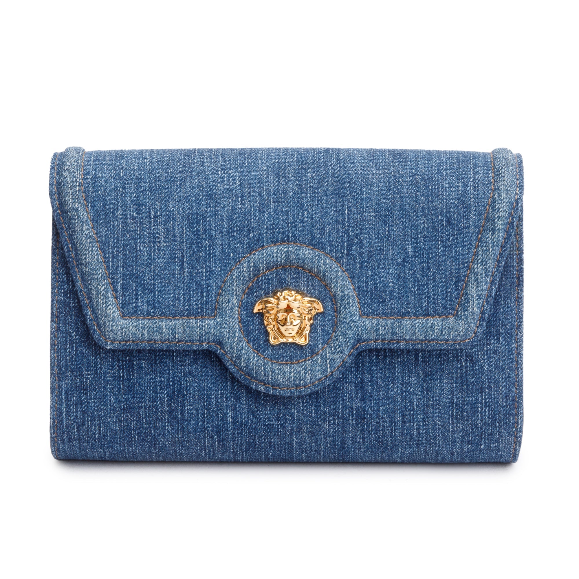 Versace Blue Denim La Medusa Crossbody Bag