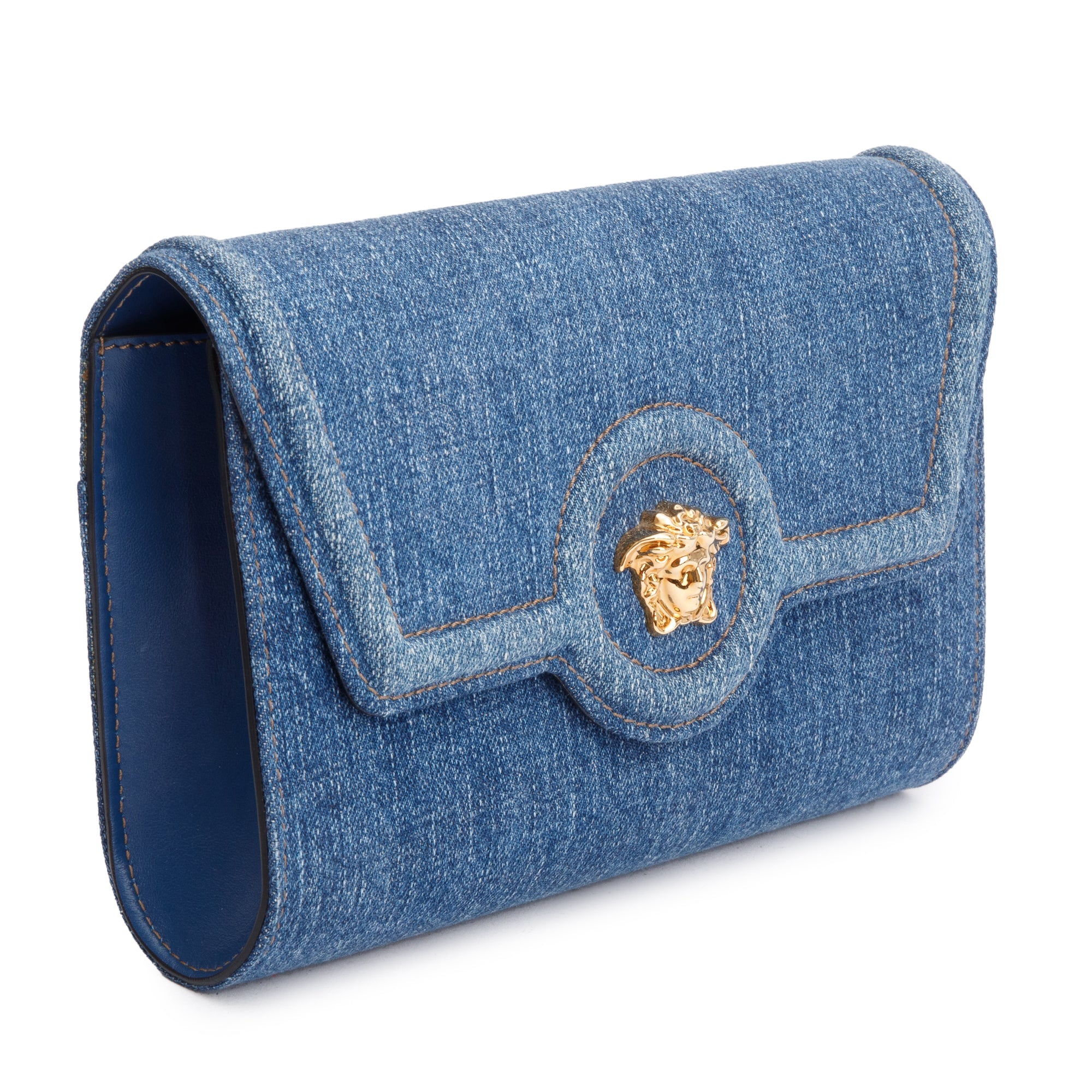 Versace Blue Denim La Medusa Crossbody Bag