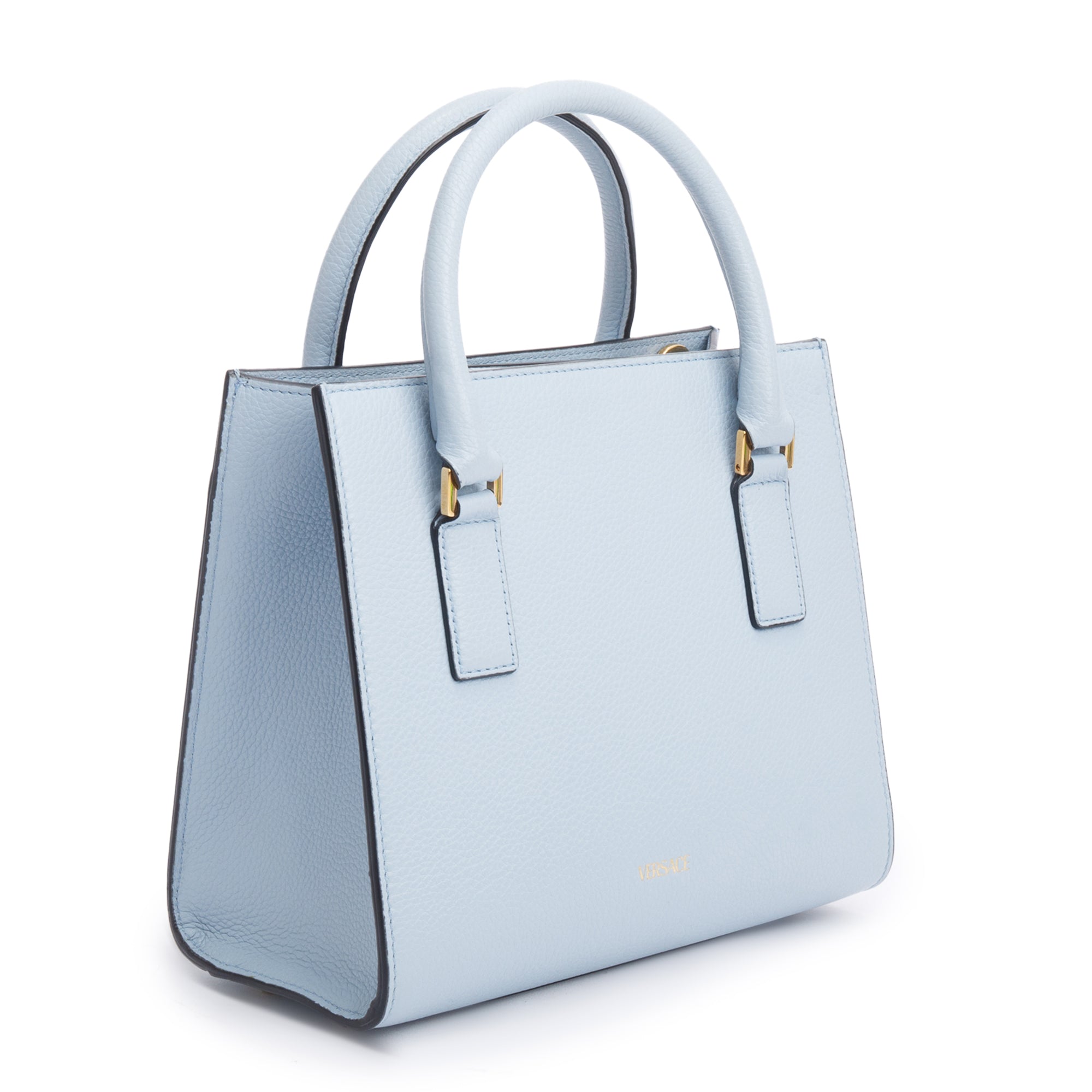 Versace Blue Grained Leather Virtus Small Top Handle Bag w/ Strap