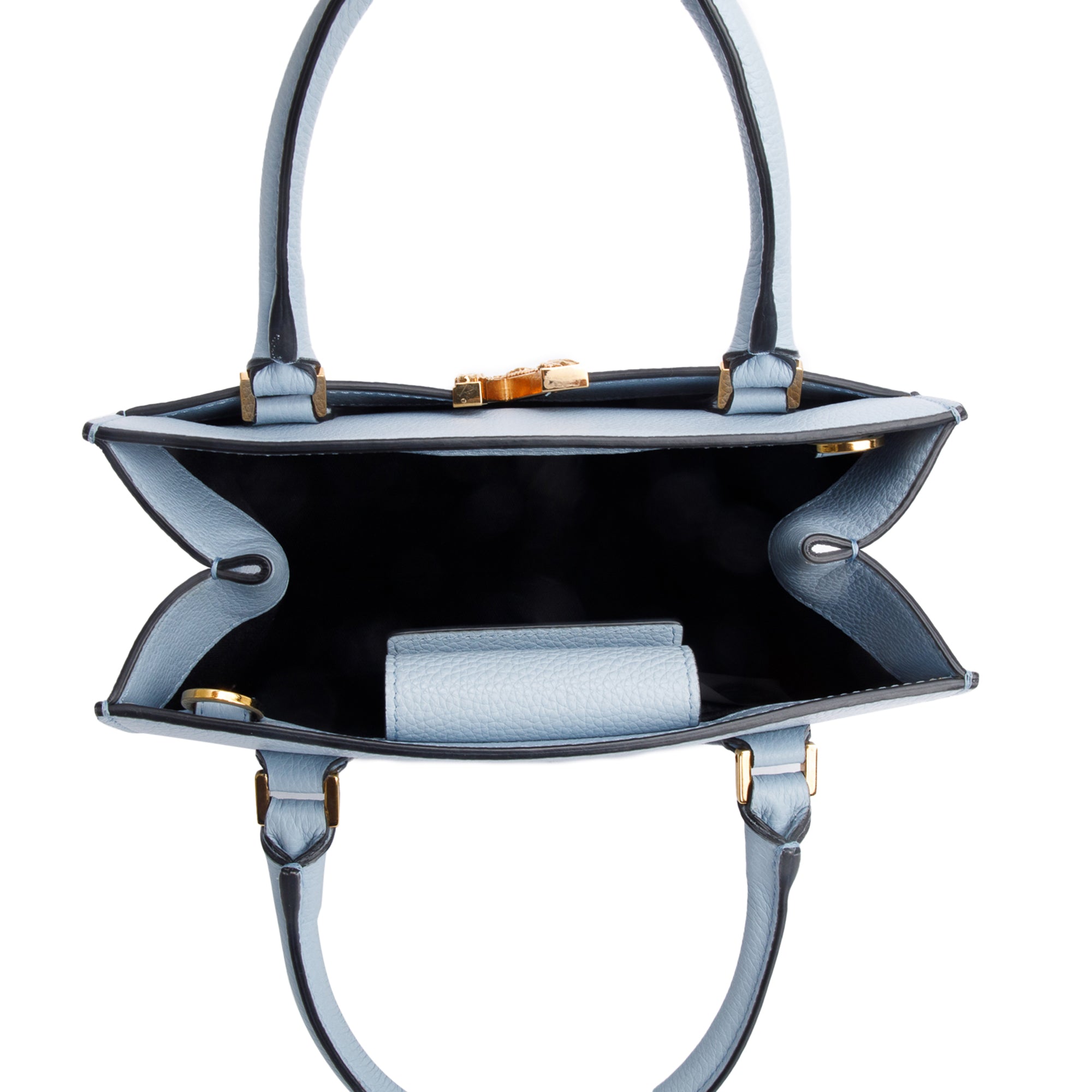 Versace Blue Grained Leather Virtus Small Top Handle Bag w/ Strap