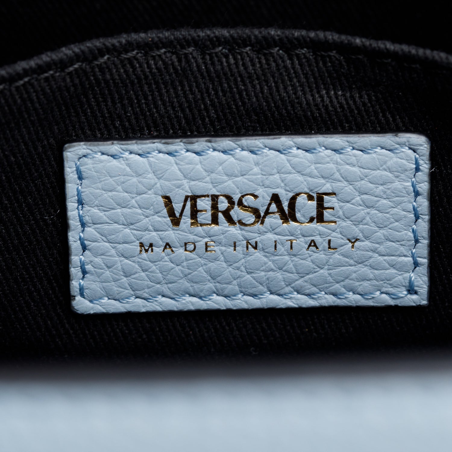 Versace Blue Grained Leather Virtus Small Top Handle Bag w/ Strap