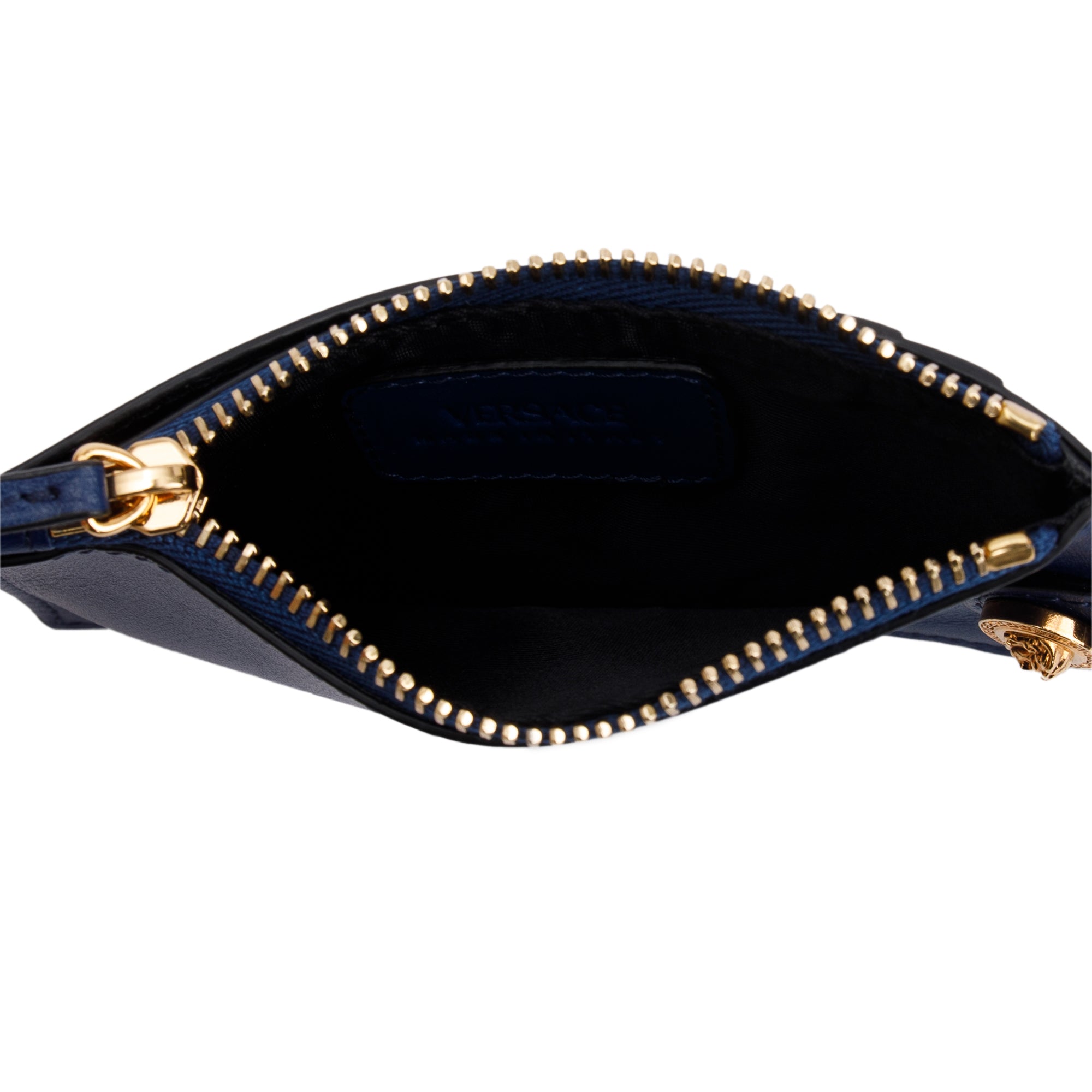 Versace Blue Leather La Medusa Lanyard Card Holder Wallet