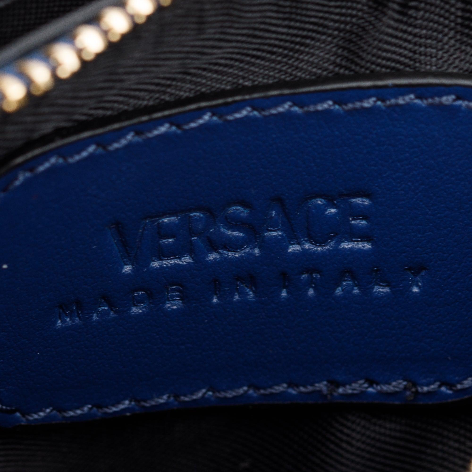 Versace Blue Leather La Medusa Lanyard Card Holder Wallet