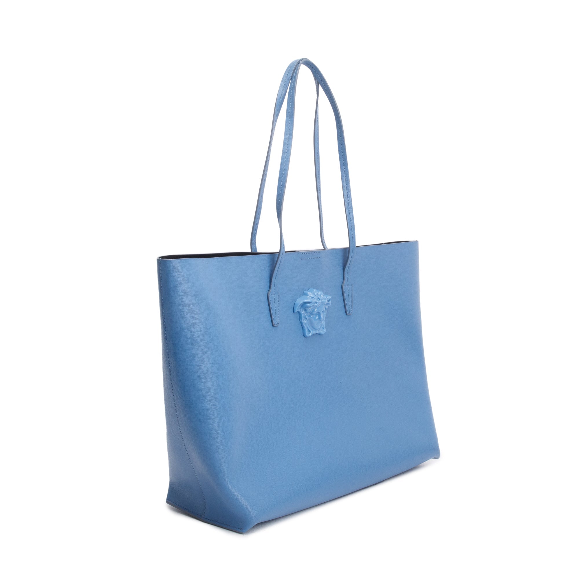 Versace Blue Leather Medusa Tote Bag w/ Pouch