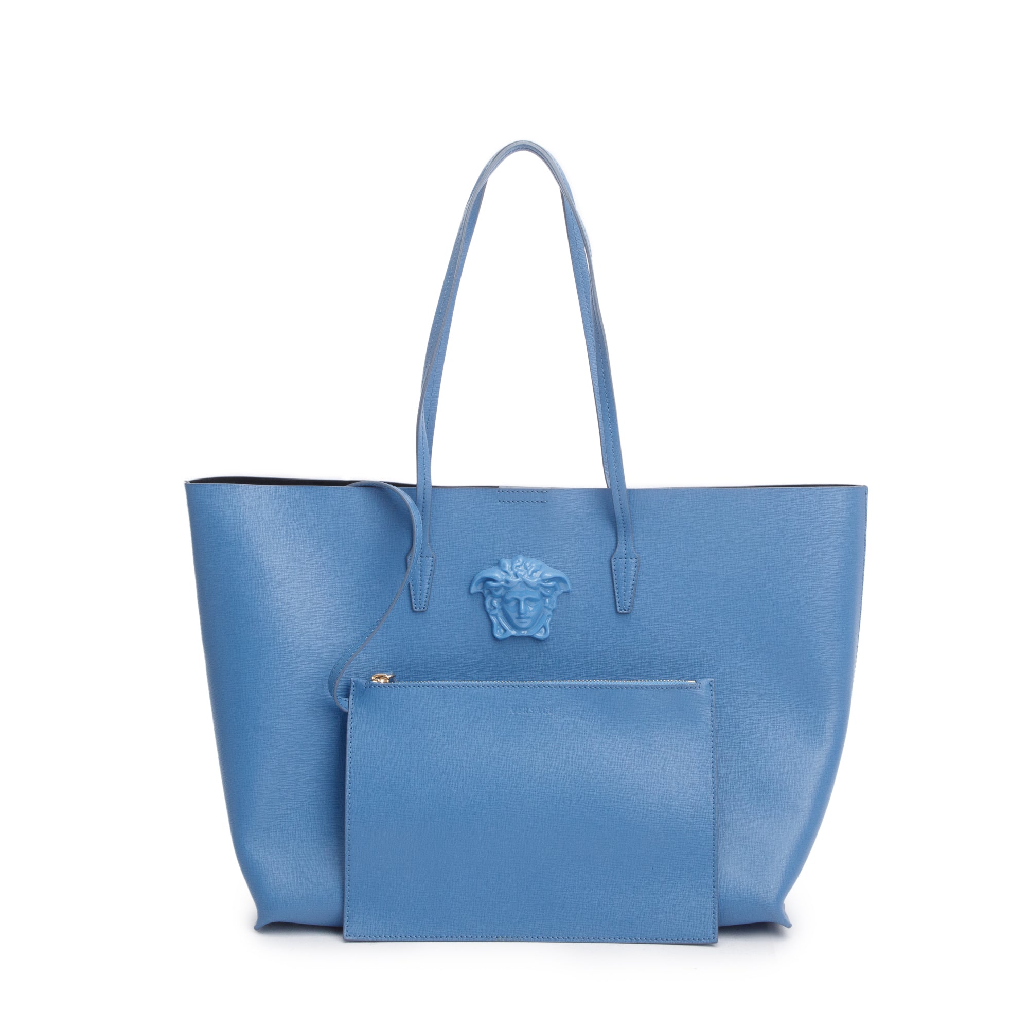 Versace Blue Leather Medusa Tote Bag w/ Pouch