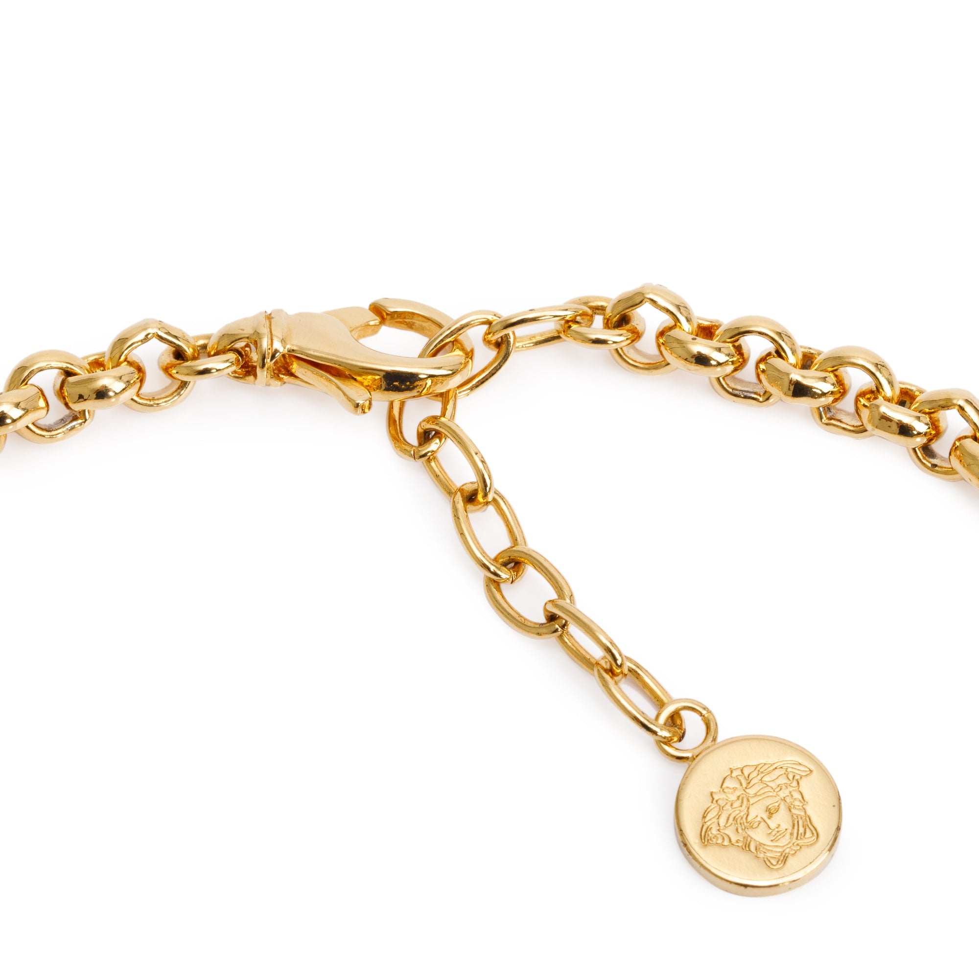 Versace Gold Plated Crystal La Medusa Greca Pendant Necklace w/ Box