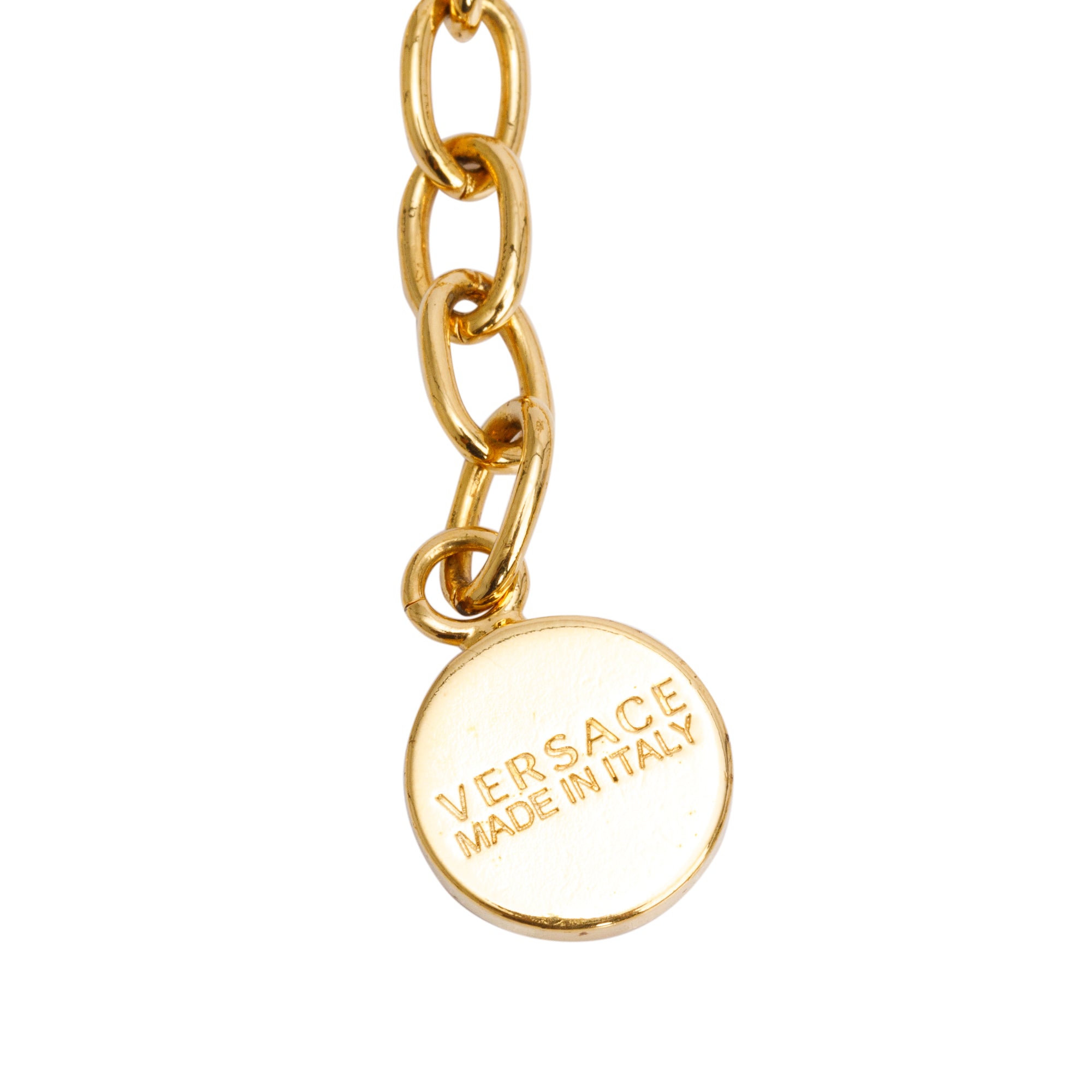 Versace Gold Plated Crystal La Medusa Greca Pendant Necklace w/ Box