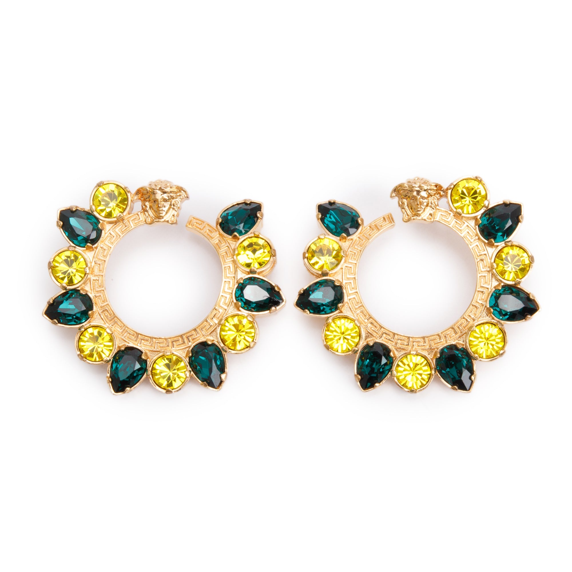 Versace Gold Plated Crystal Medusa Hoop Earrings