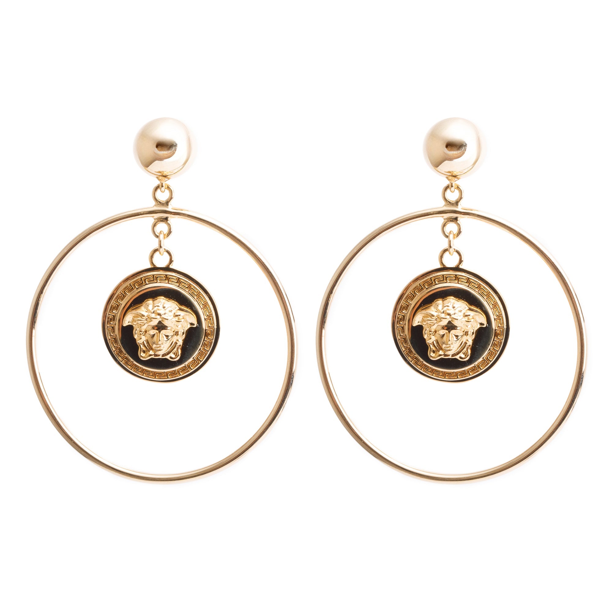 Versace Gold Plated Medusa Large Hoop Earrings w/ Box