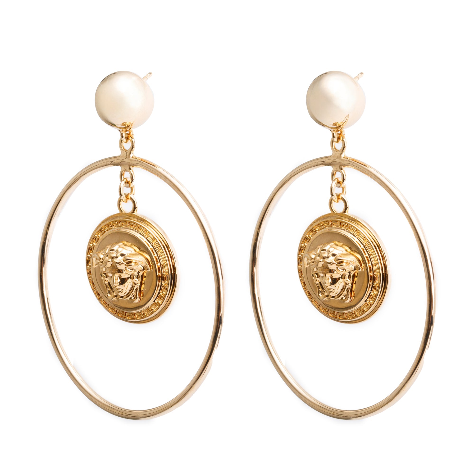 Versace Gold Plated Medusa Large Hoop Earrings w/ Box