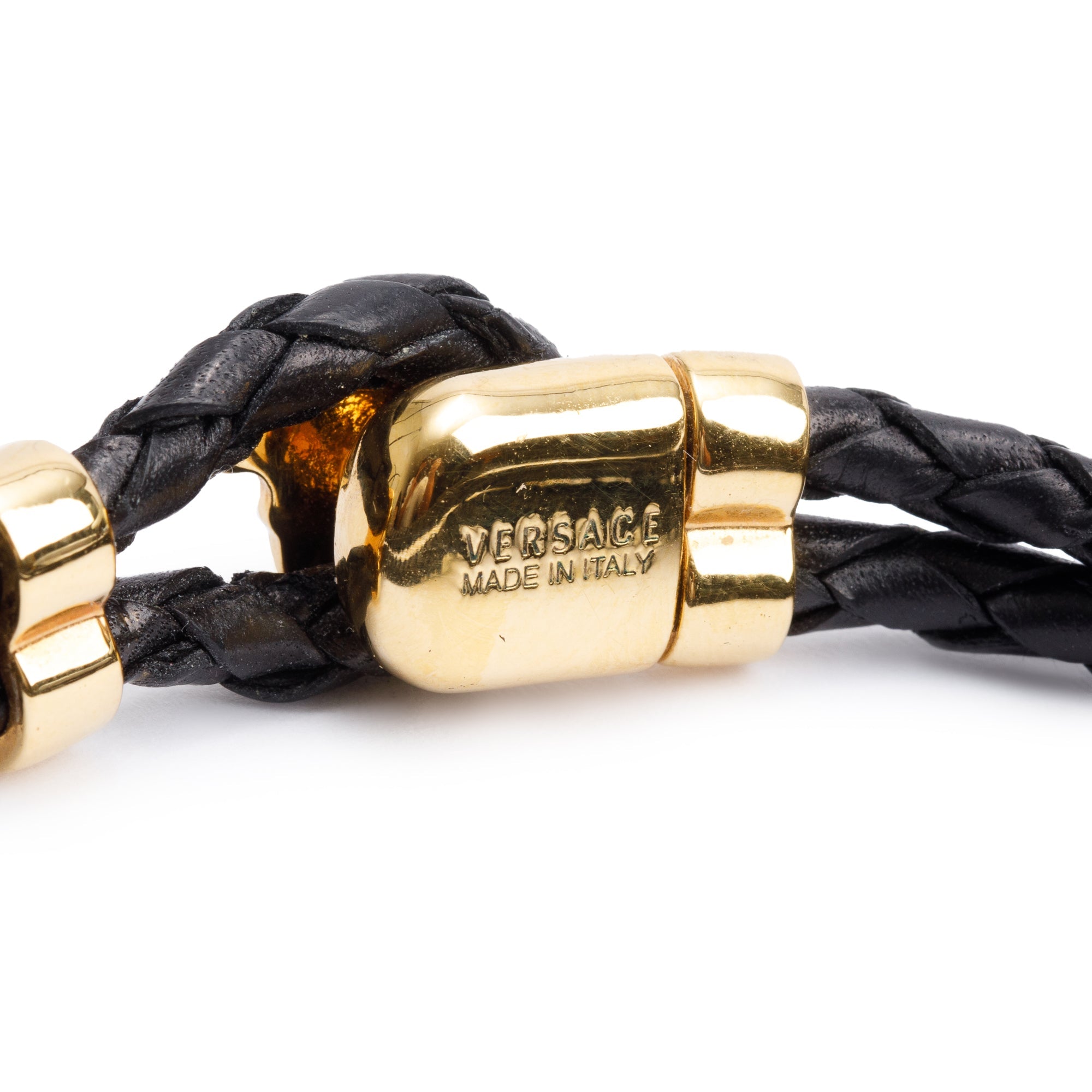 Versace Gold-Plated Medusa Leather Braided Bracelet w/ Box