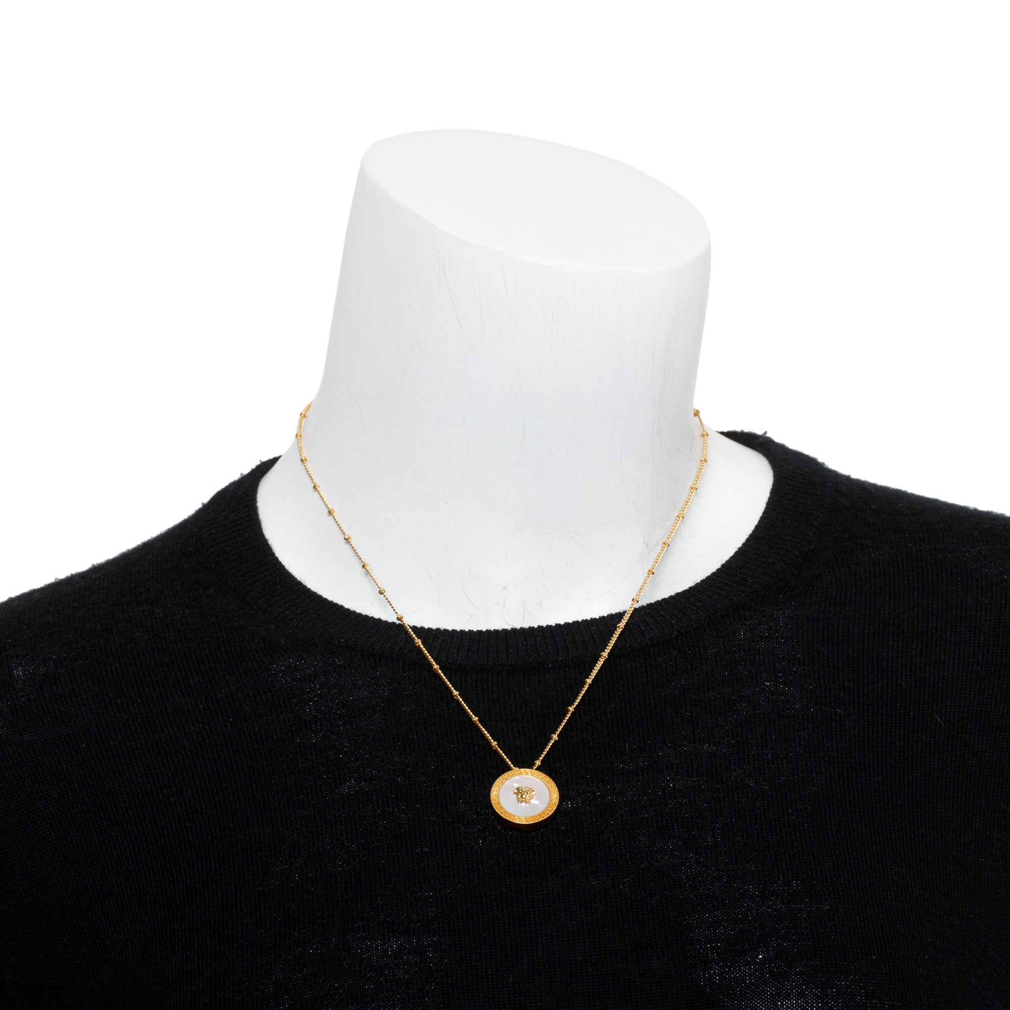 Versace Gold Plated Mother Of Pearl Medusa Pendant Necklace w/ Box