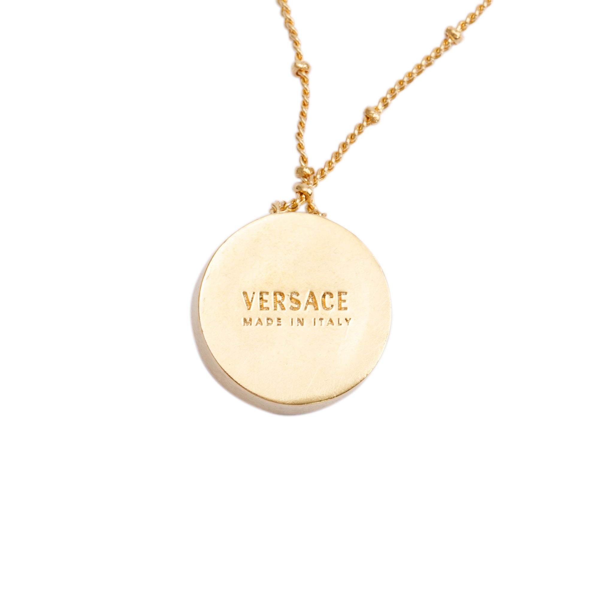 Versace Gold Plated Mother Of Pearl Medusa Pendant Necklace w/ Box