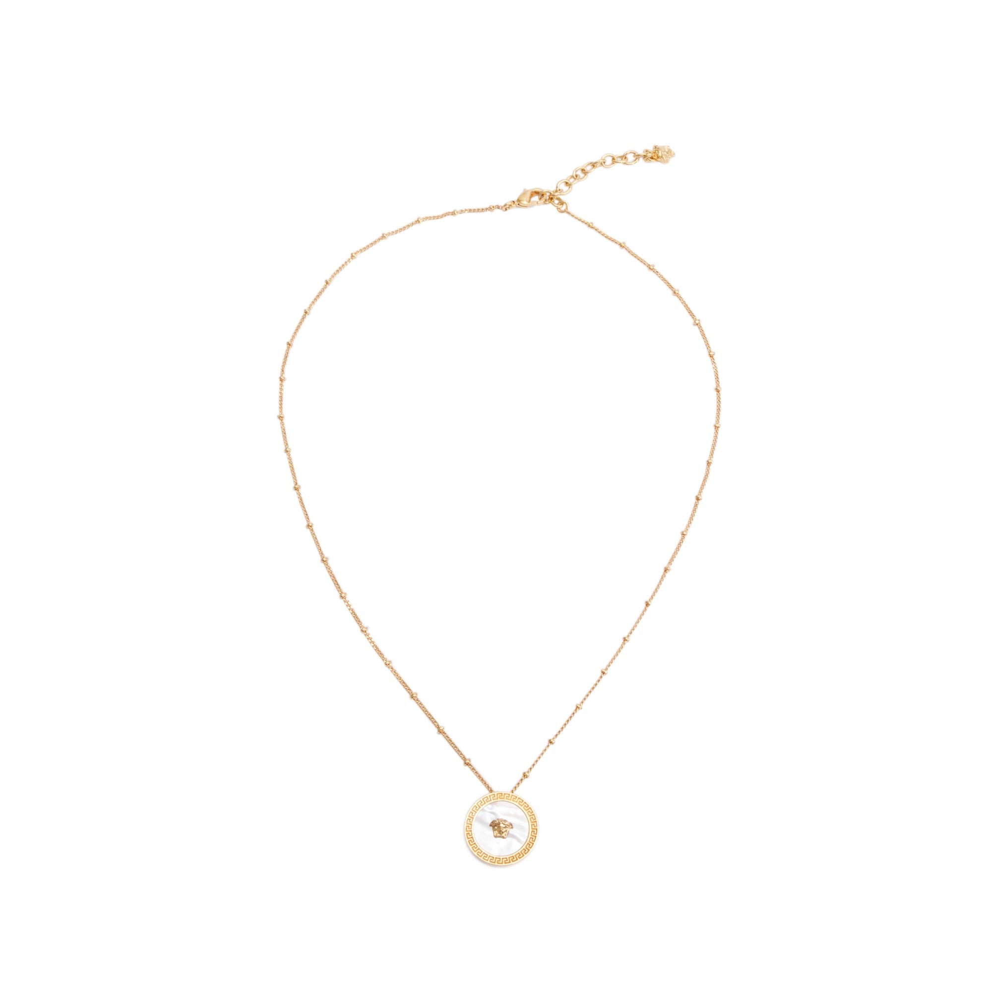 Versace Gold Plated Mother Of Pearl Medusa Pendant Necklace w/ Box