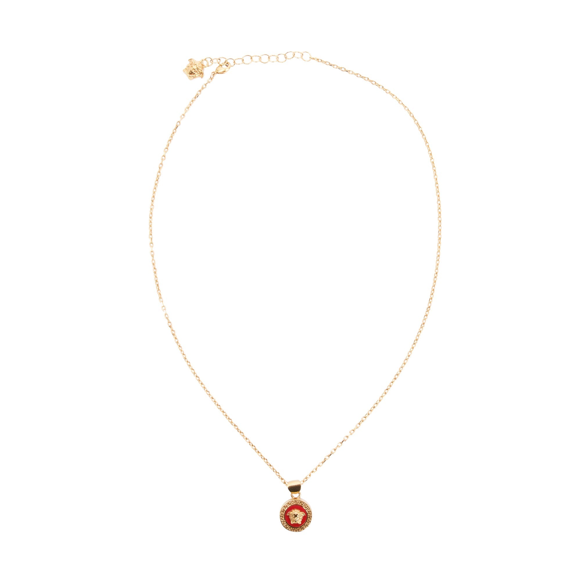 Versace Gold Plated Red Enamel Medusa Pendant Necklace w/ Box