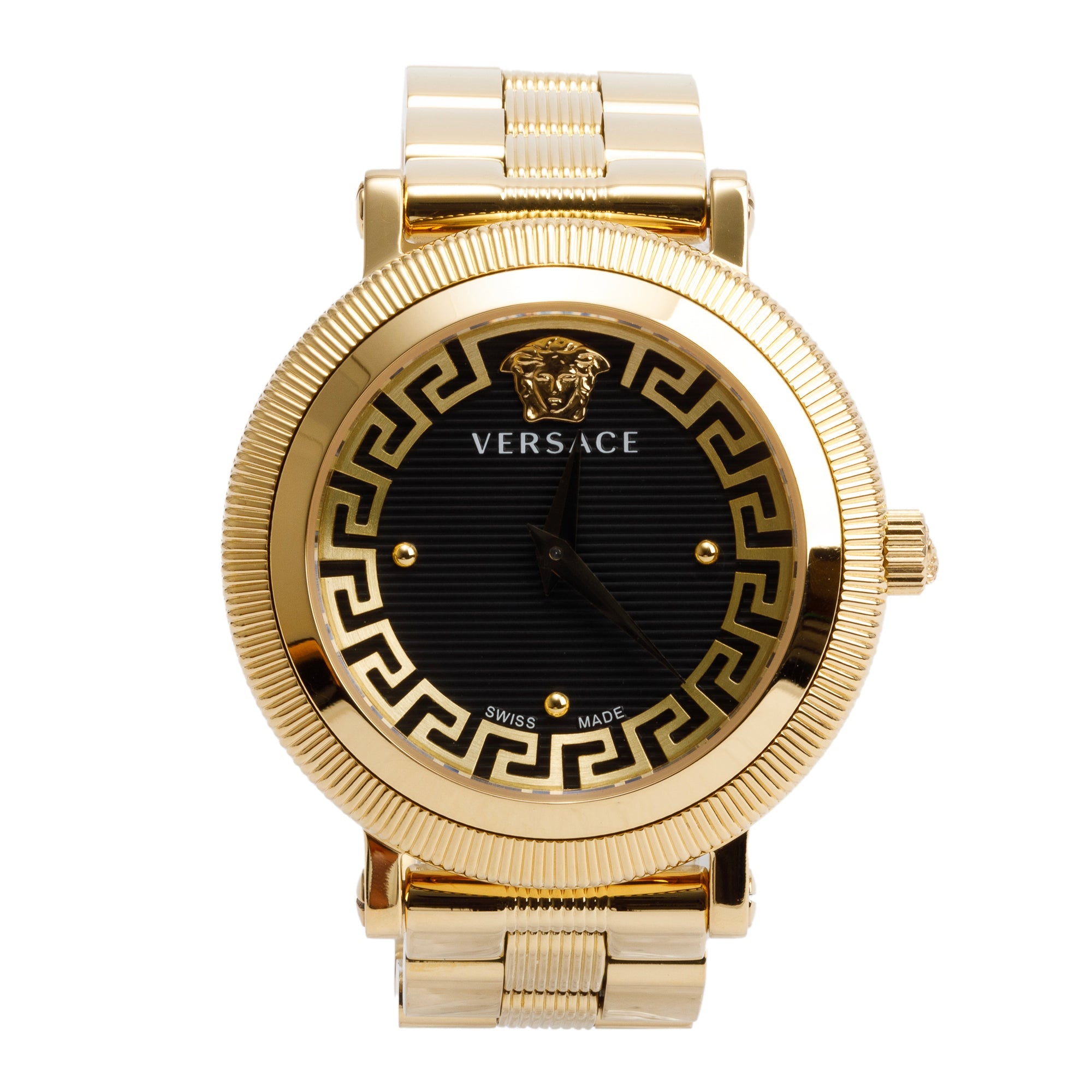 Versace Gold-Plated Stainless Steel Greca Flourish 35 MM Quartz Watch w/ Box & Papers