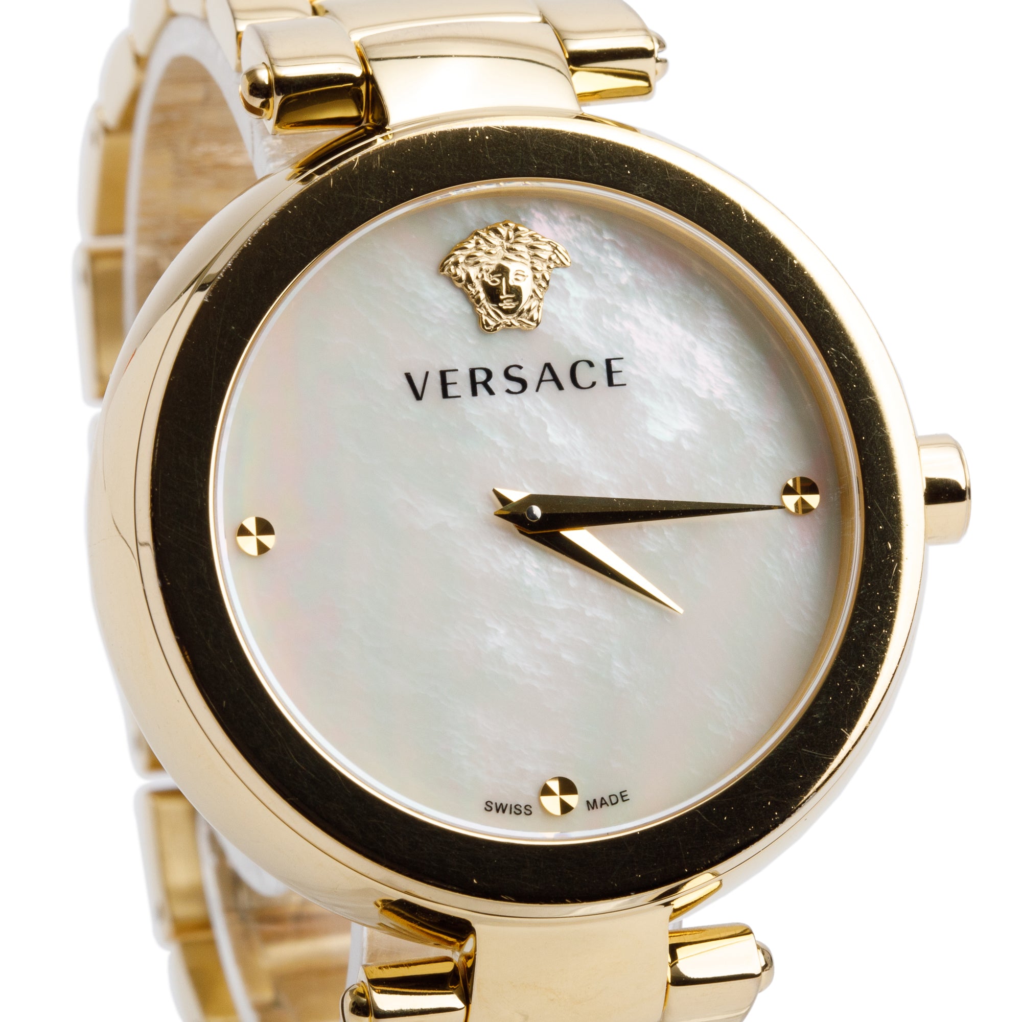Versace Gold-Plated Stainless Steel Mother of Pearl Dial 38 MM Mystique Quartz Watch w/ Box & Papers