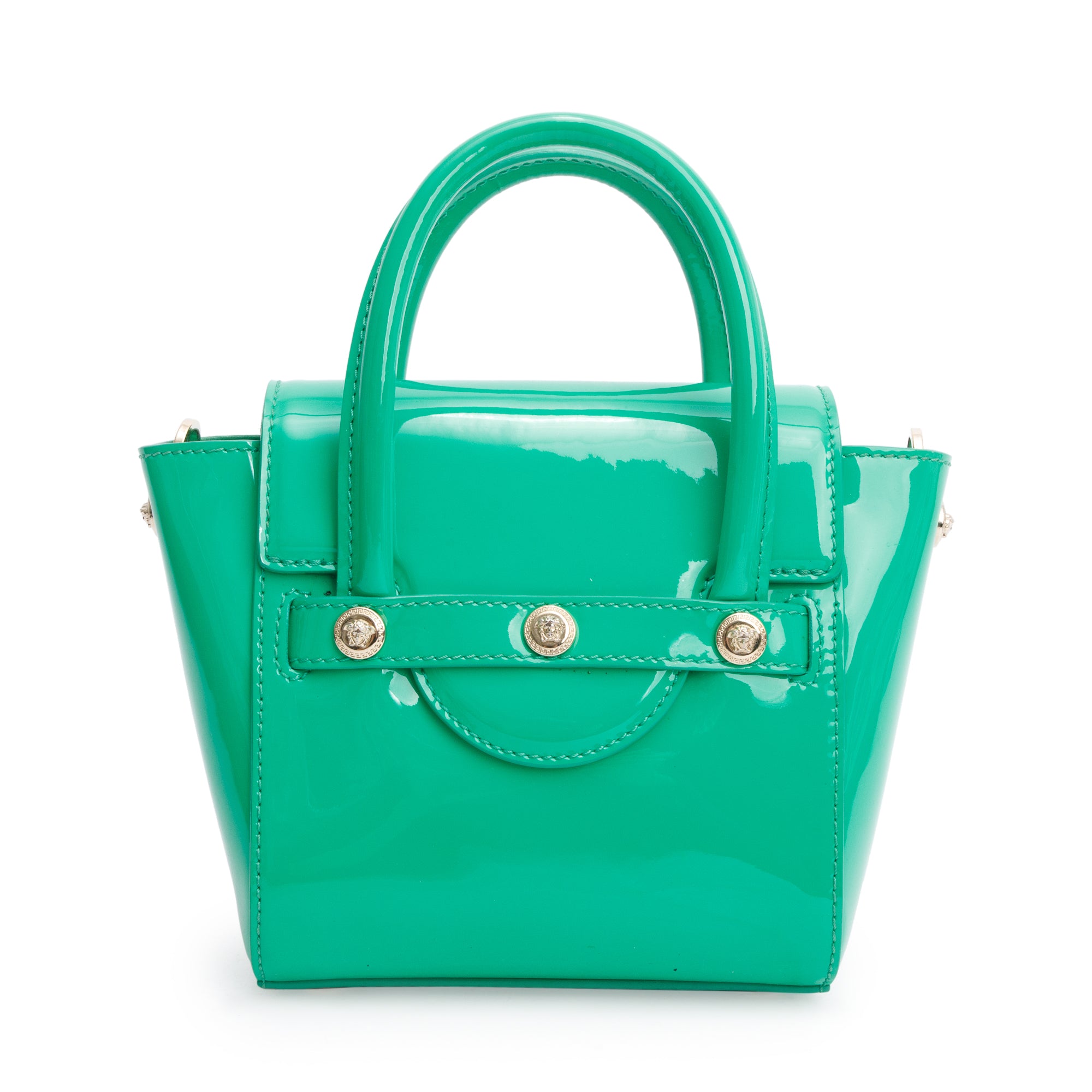 Versace Green Patent Leather Mini Signature Handle Bag w/ Strap