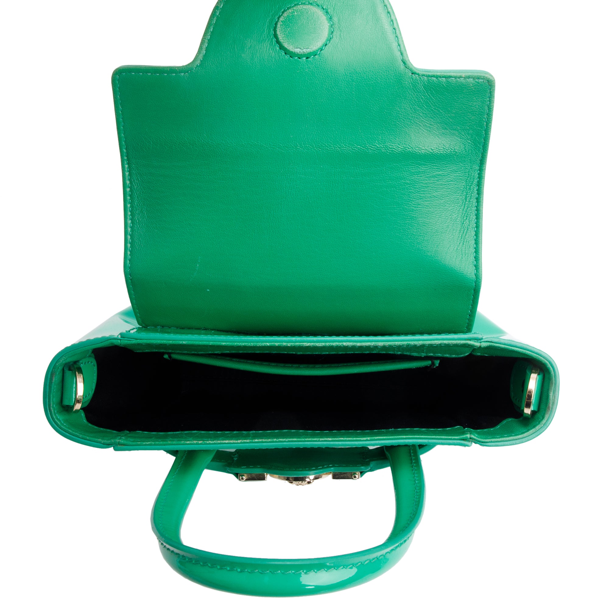 Versace Green Patent Leather Mini Signature Handle Bag w/ Strap