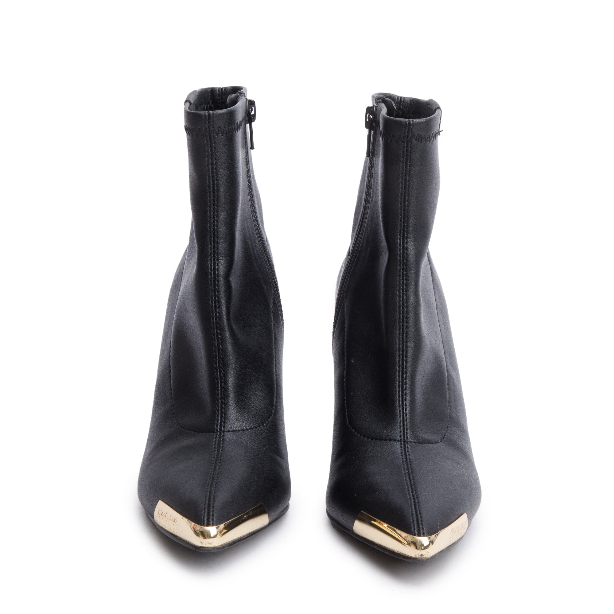 Versace Jeans Black Leather Stiletto Ankle Boots, Size 36 w/ Box