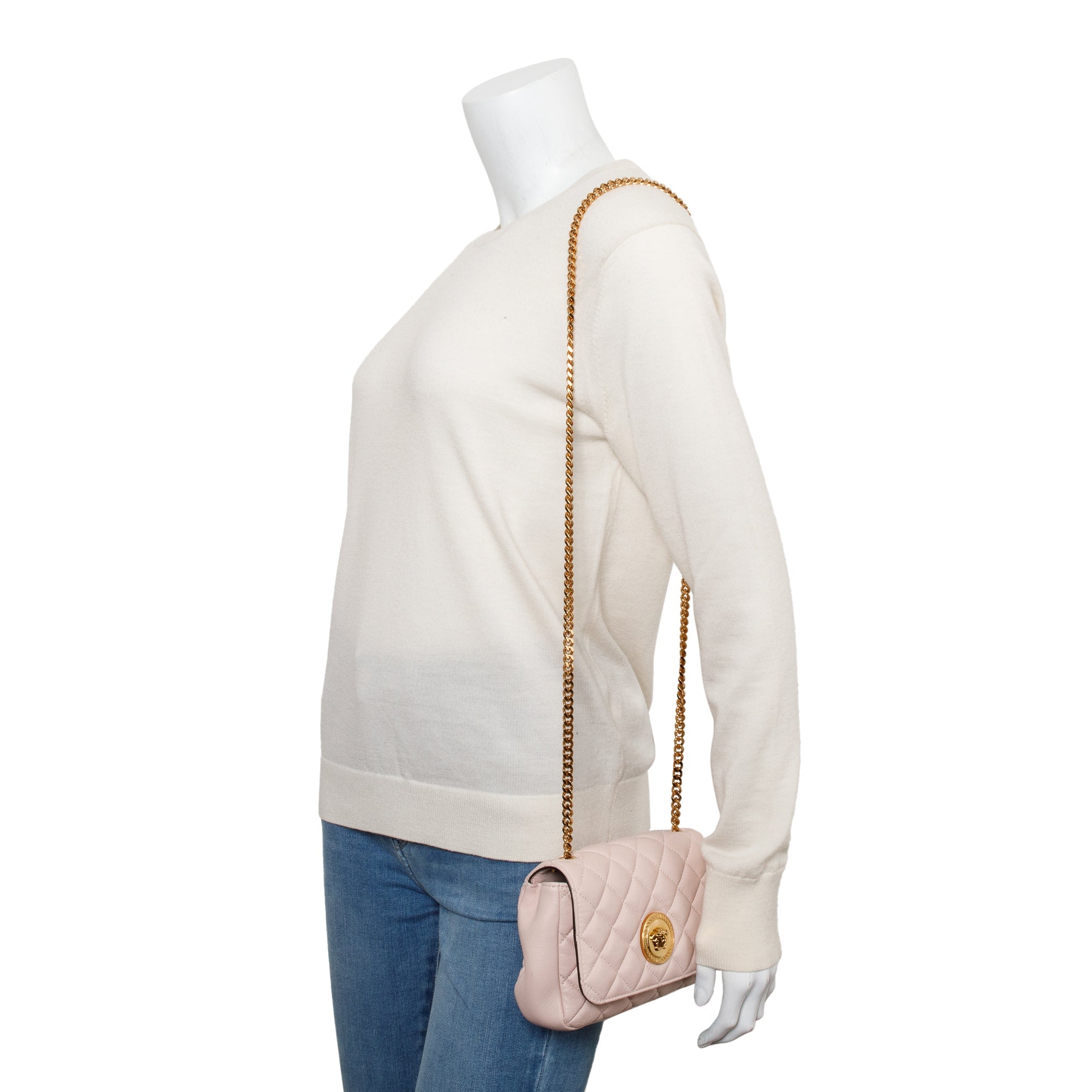 Versace Light Pink Quilted Nappa Leather Medusa Chain Crossbody Bag