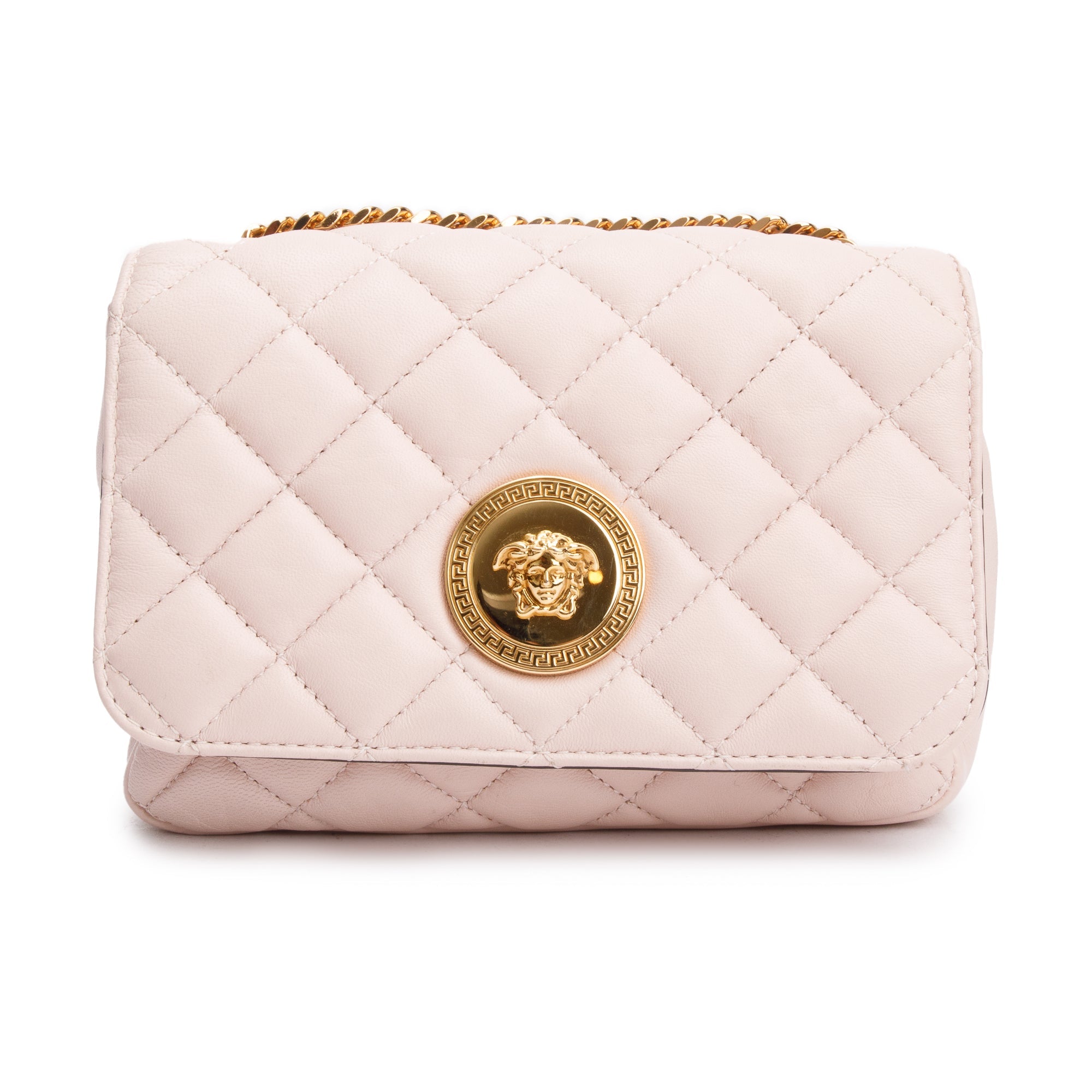 Versace Light Pink Quilted Nappa Leather Medusa Chain Crossbody Bag