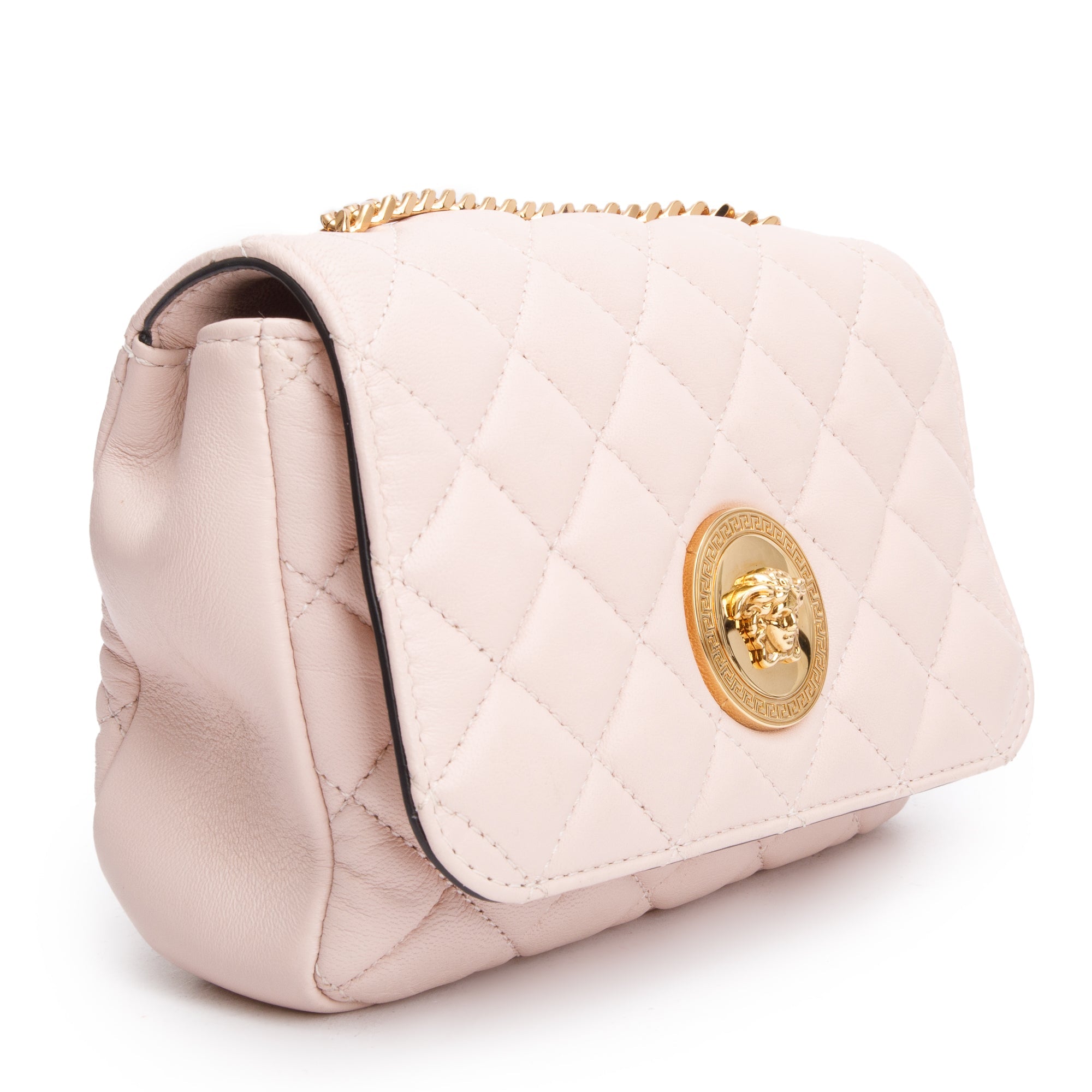 Versace Light Pink Quilted Nappa Leather Medusa Chain Crossbody Bag