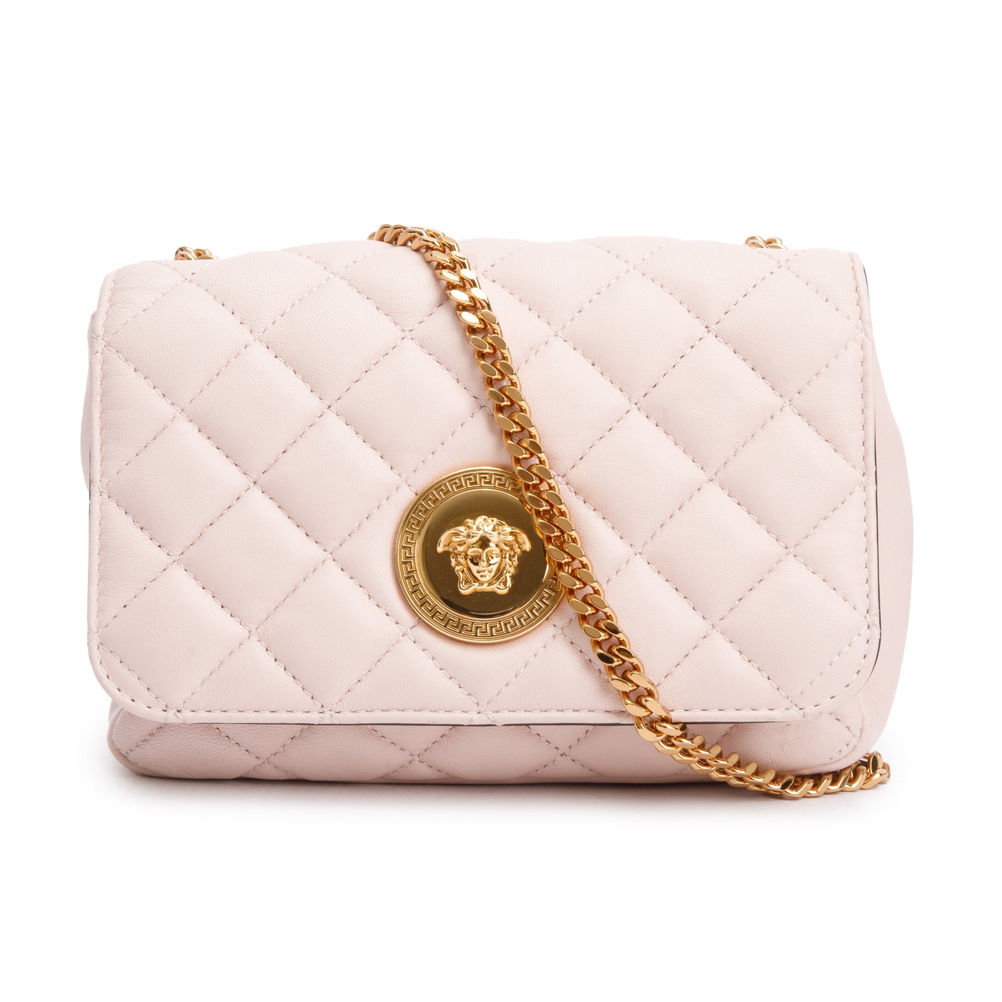 Versace Light Pink Quilted Nappa Leather Medusa Chain Crossbody Bag