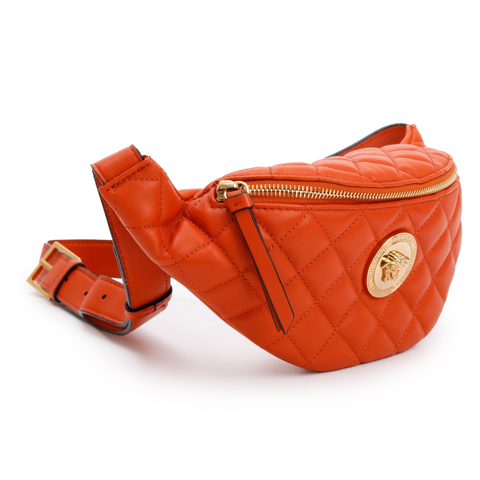 Versace Orange Quilted Leather Medusa Waist Bag