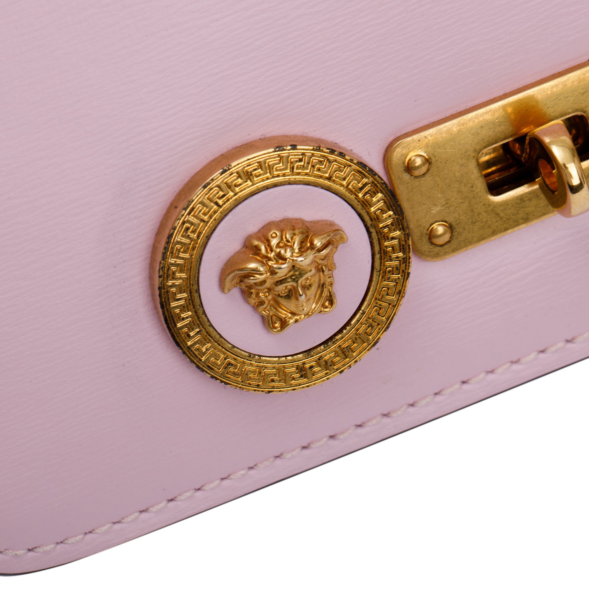 Versace Pink Calfskin Leather Medallion Tribute Shoulder Bag