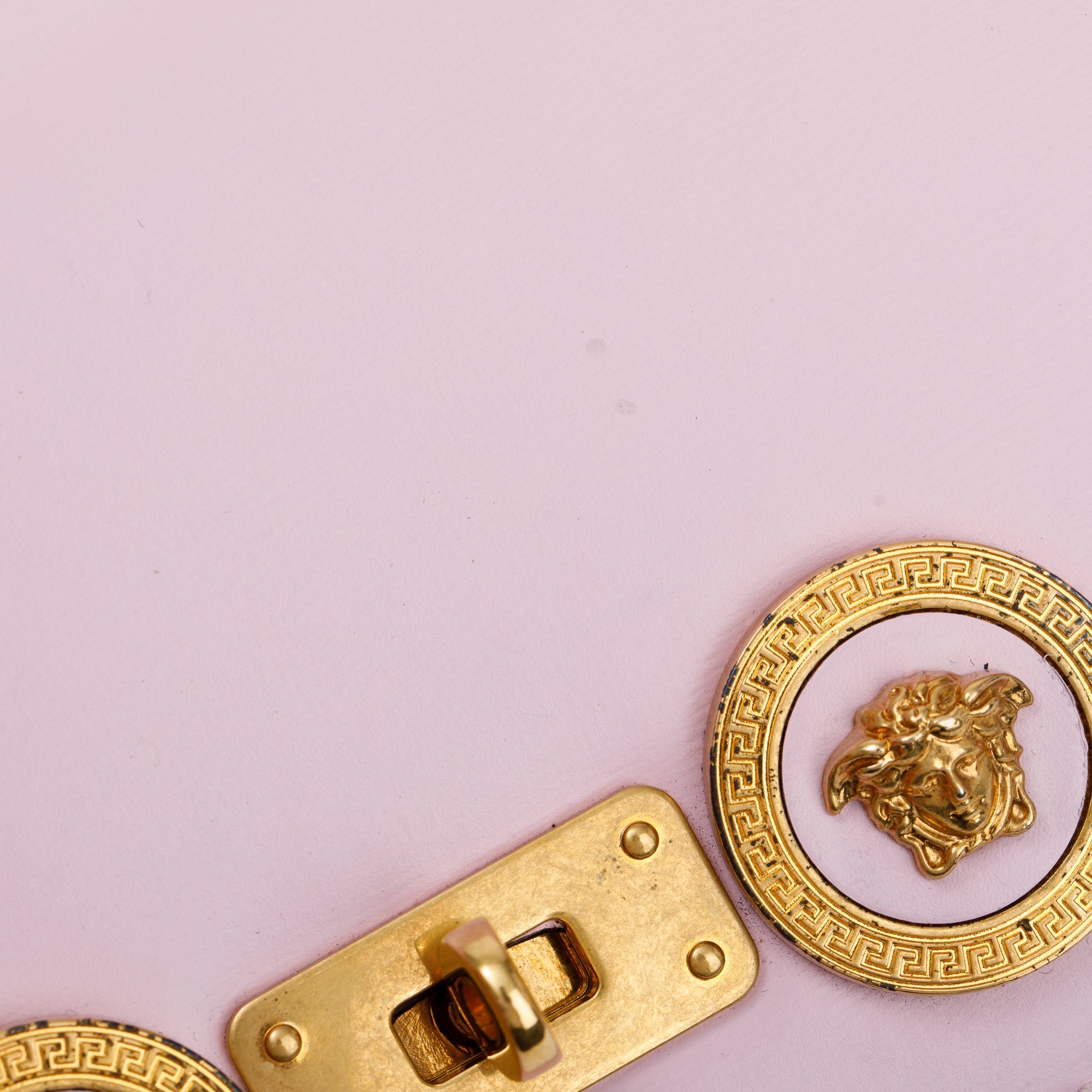 Versace Pink Calfskin Leather Medallion Tribute Shoulder Bag