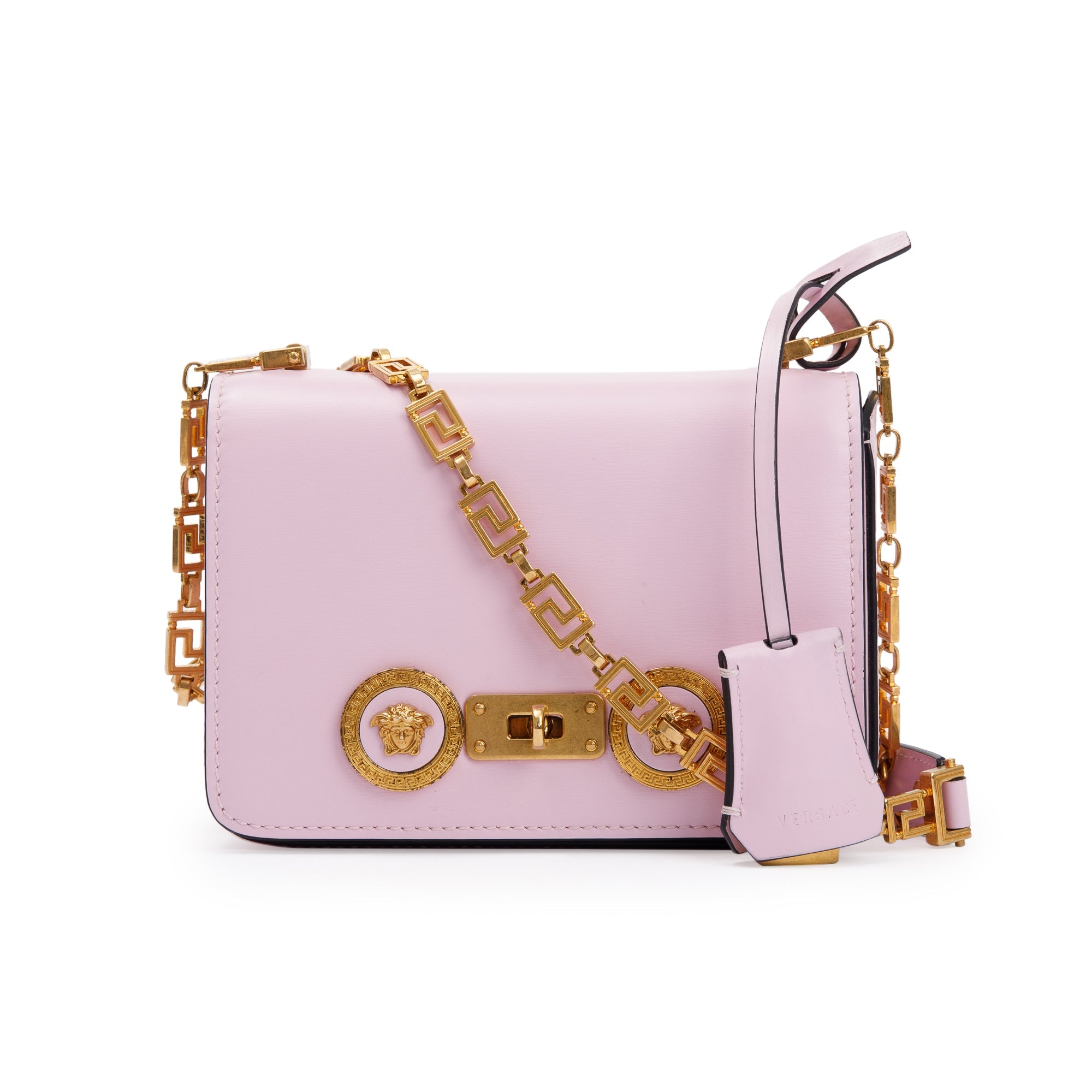 Versace Pink Calfskin Leather Medallion Tribute Shoulder Bag