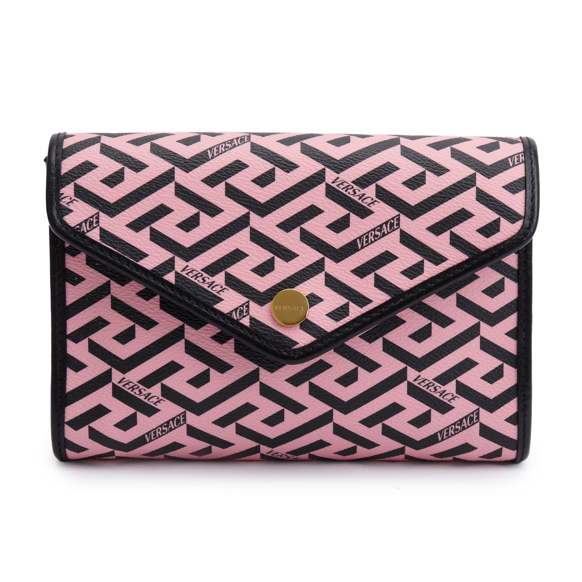 Versace Pink La Greca Signature Coated Canvas Chain Pouch w/ Box & Receipt