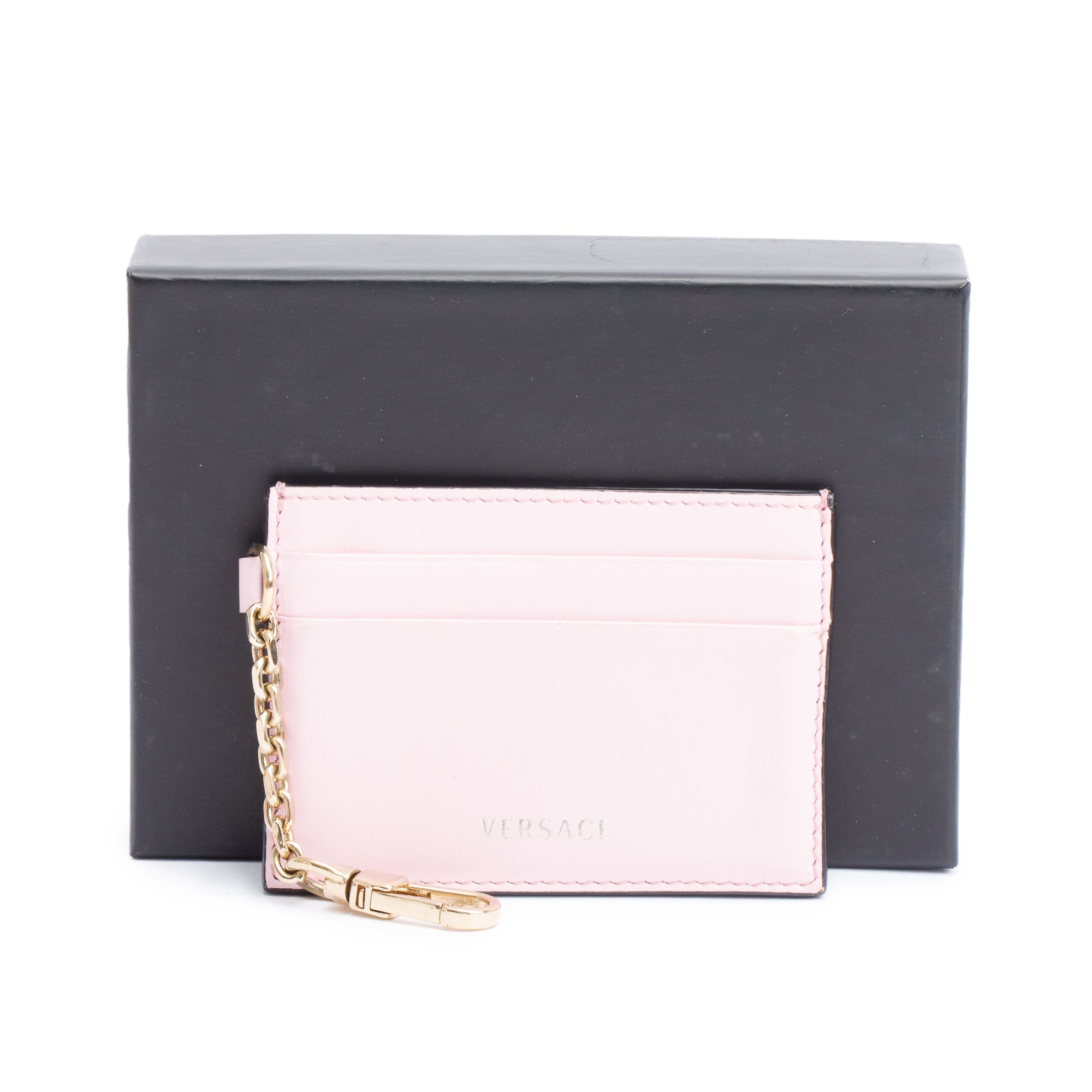 Versace Pink Leather Logo Key Card Holder w/ Box