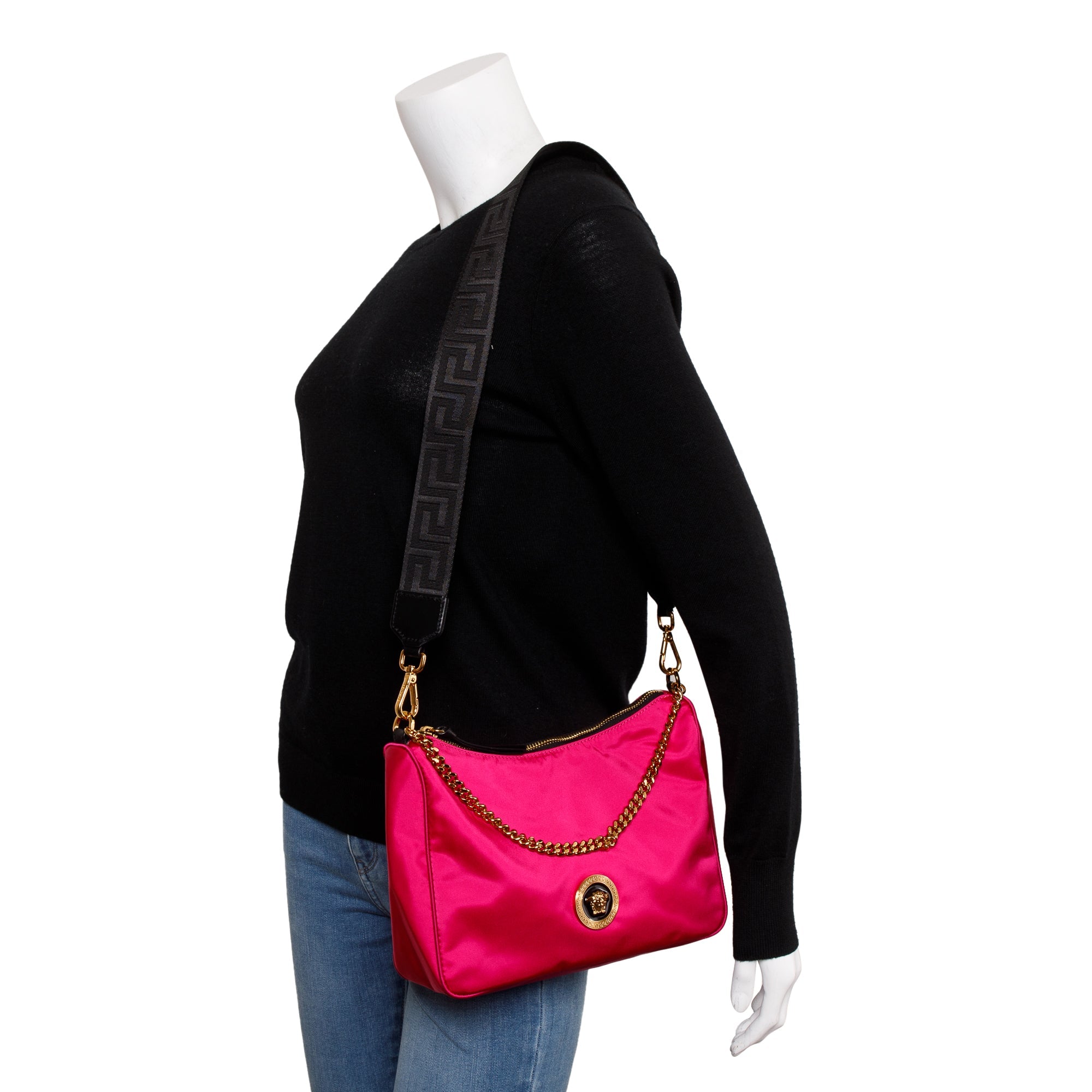 Versace Pink Nylon Small Medusa Tribute Chain Shoulder Bag