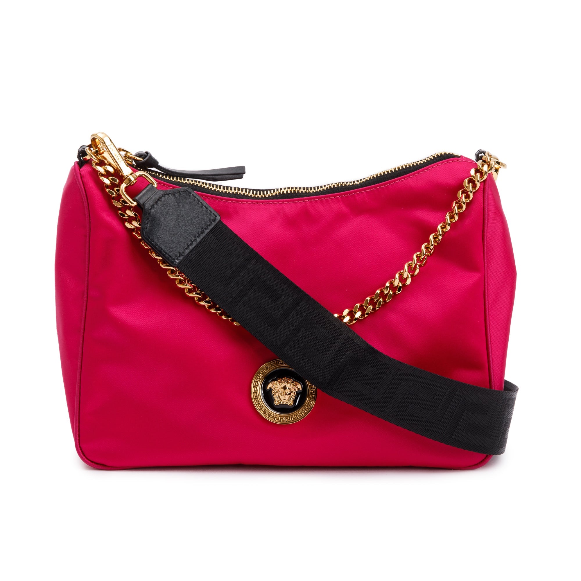 Versace Pink Nylon Small Medusa Tribute Chain Shoulder Bag