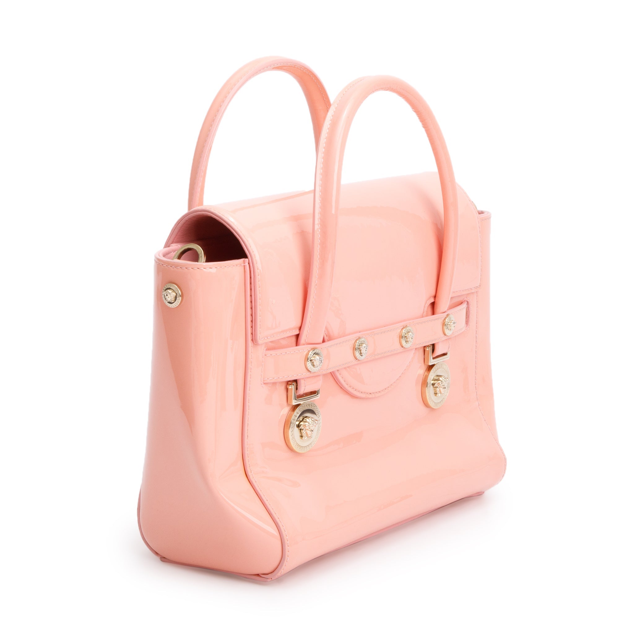 Versace Pink Patent Leather Signature Handle Bag w/ Strap