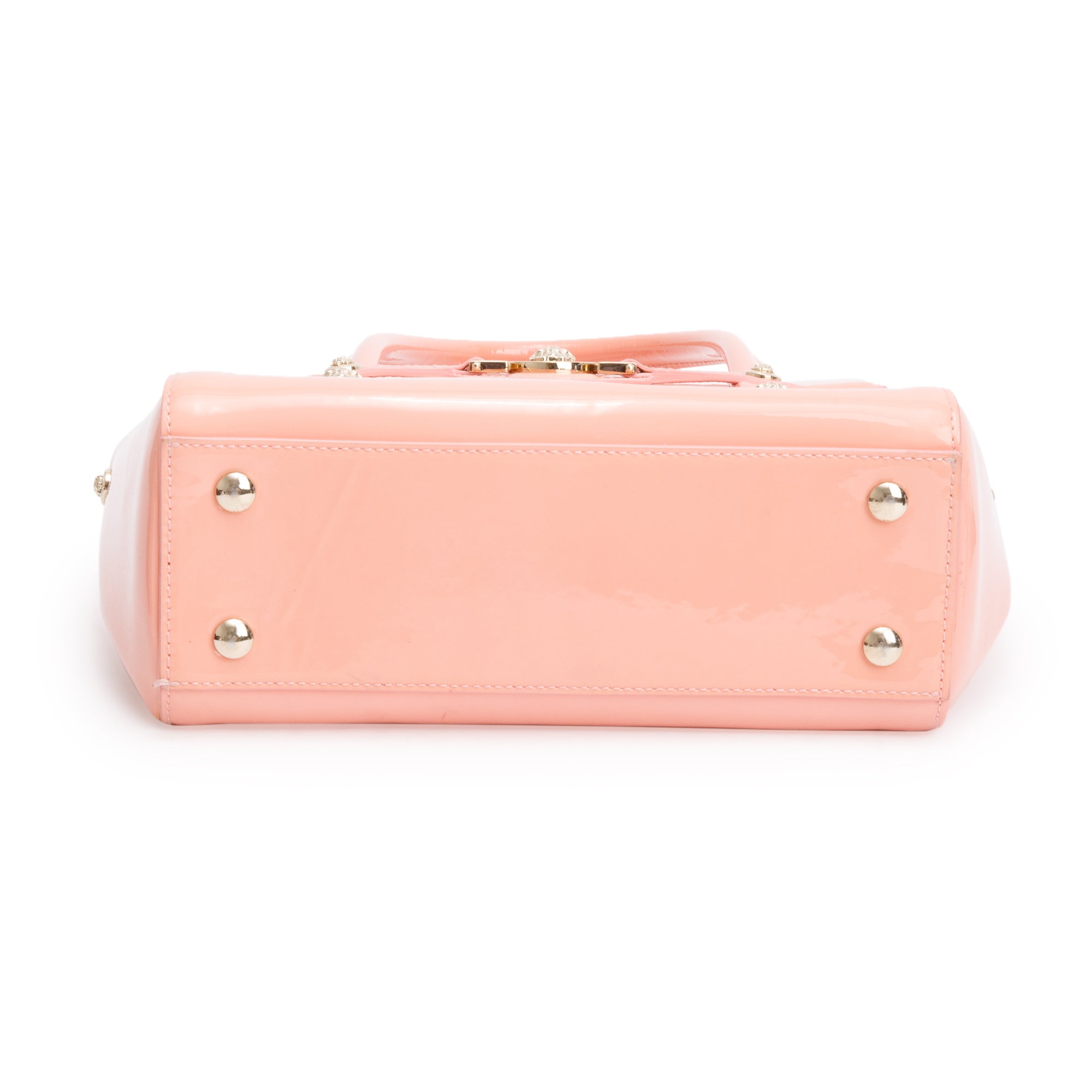 Versace Pink Patent Leather Signature Handle Bag w/ Strap