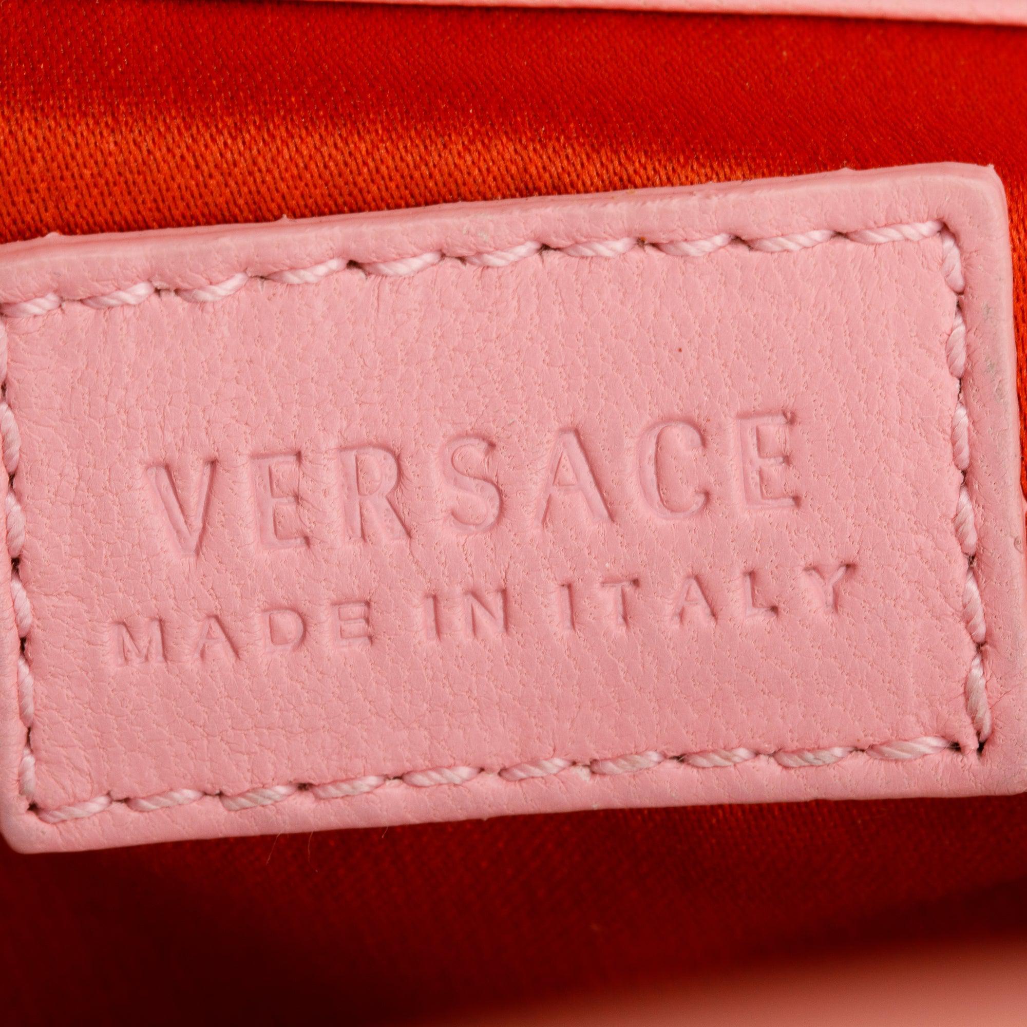 Versace Pink Patent Leather Signature Handle Bag w/ Strap