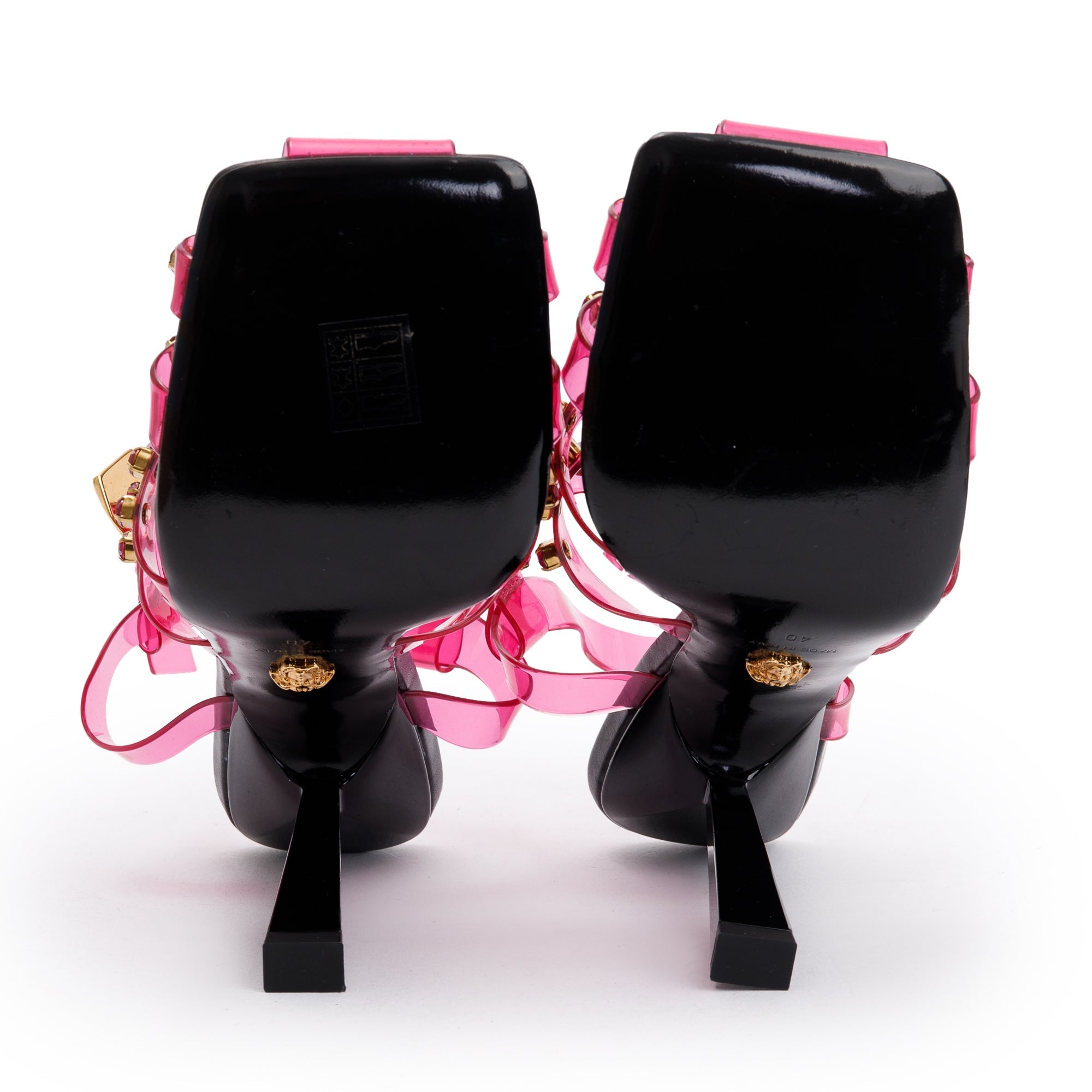 Versace Pink Pvc Medusa Insignia T-Strap Sandals, Size 40