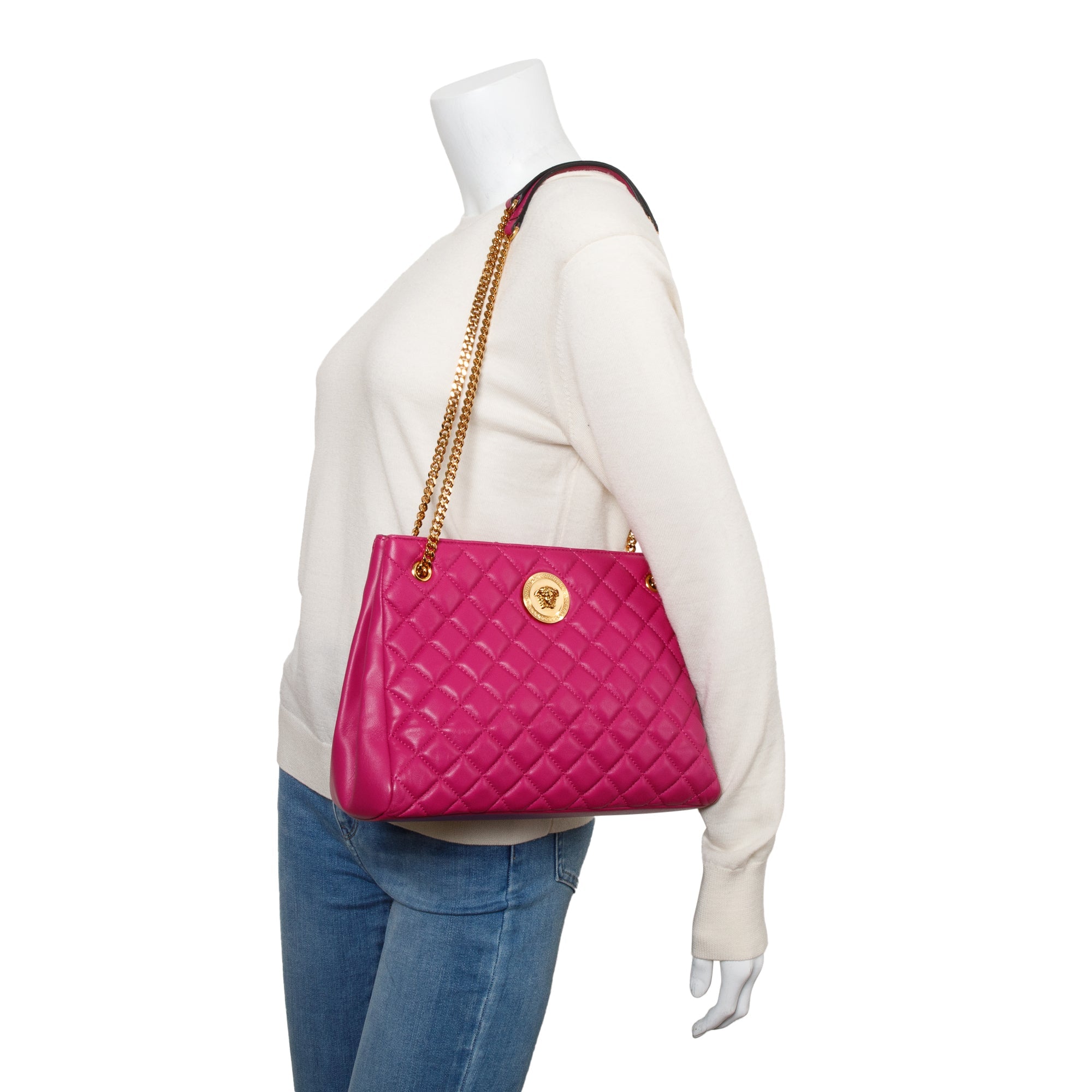 Versace Pink Quilted Calfskin Leather La Medusa Chain Shoulder Bag