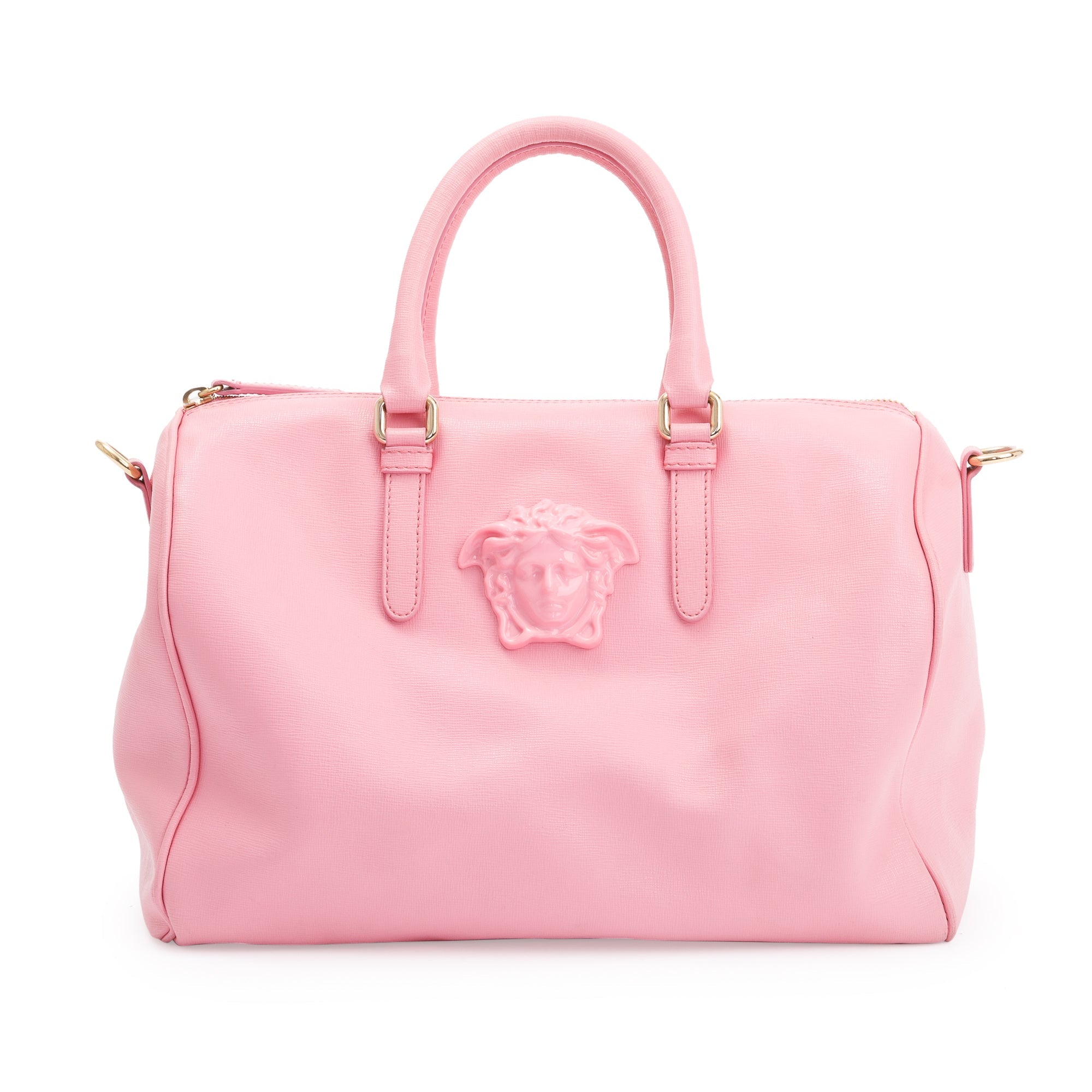 Versace Pink Saffiano Leather Palazzo Medusa Large Boston Bag